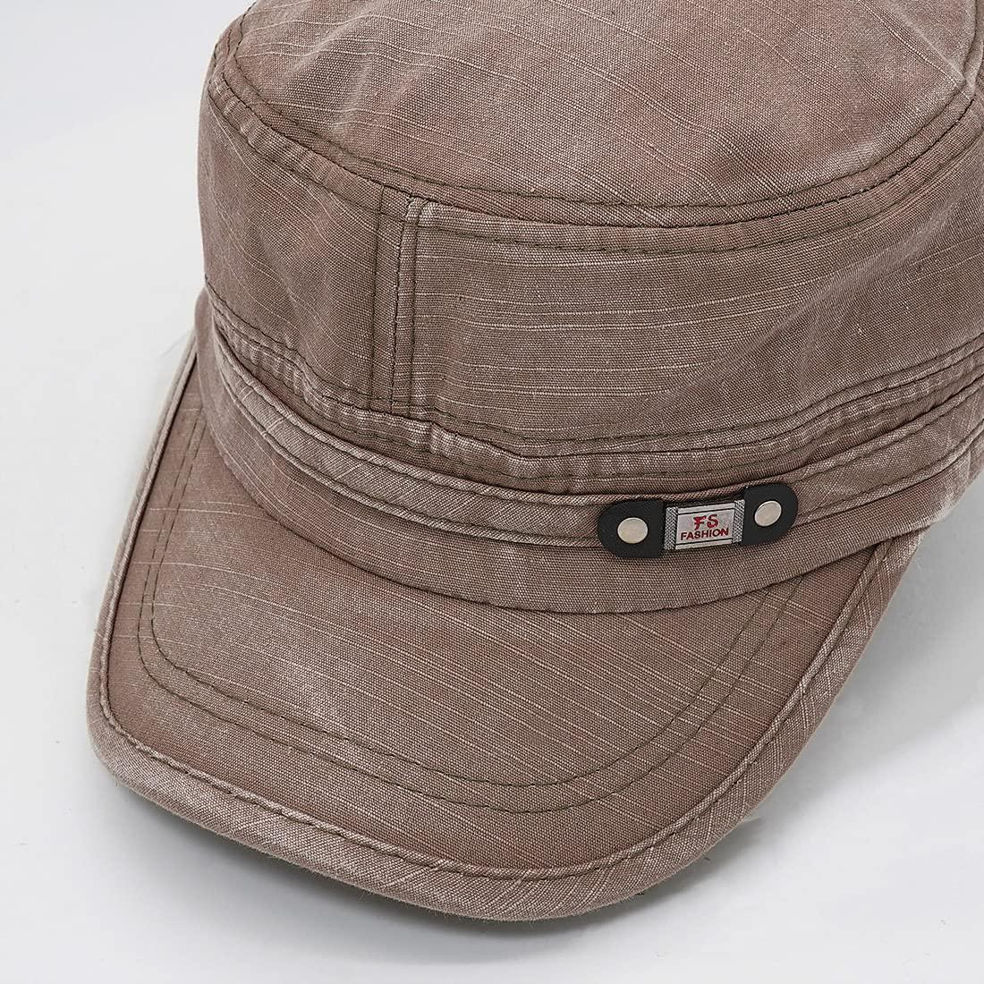 YeeHeen YeeHeen Unisex Cadet Army Cap Adjustable Flat Top Cap Washed Cotton Military Hat Baseball Cap Brown