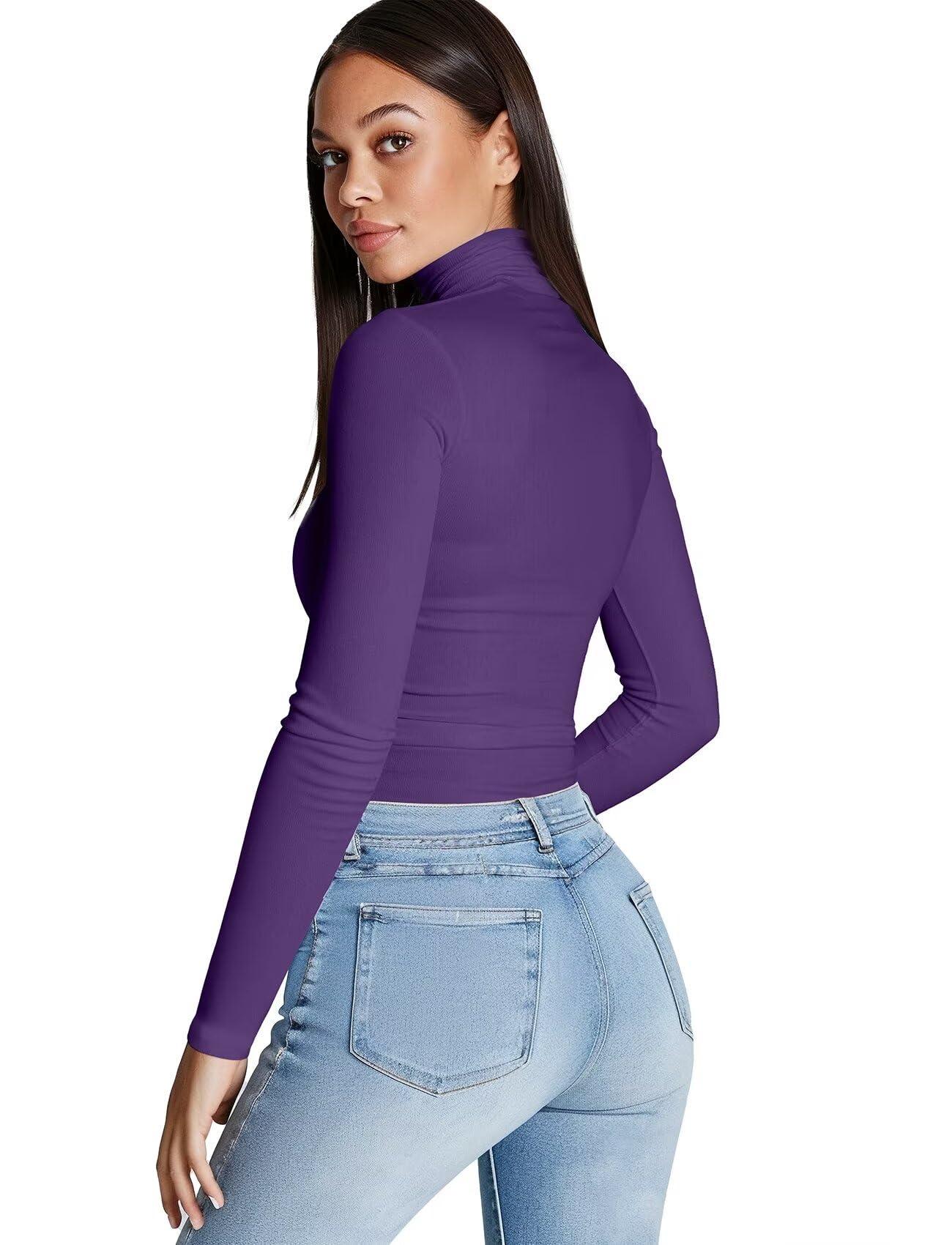 Zengjo Turtlenecks for Women Lightweight(Purple,S)