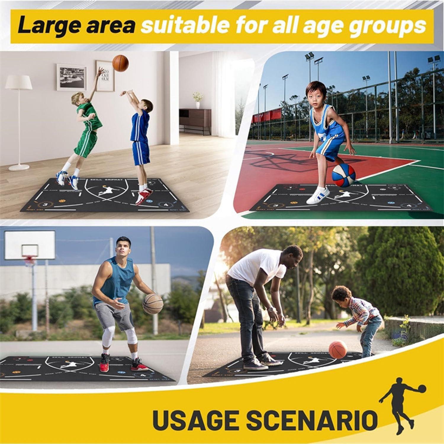 PUSHIZHIGUANG Basketball Footstep Training Mat, Portable Basketball Training Mat, Non Slip Rubber Training System Blanke, Training Pace Ball Control for Home Kids (Black A, 35 * 47.2in)