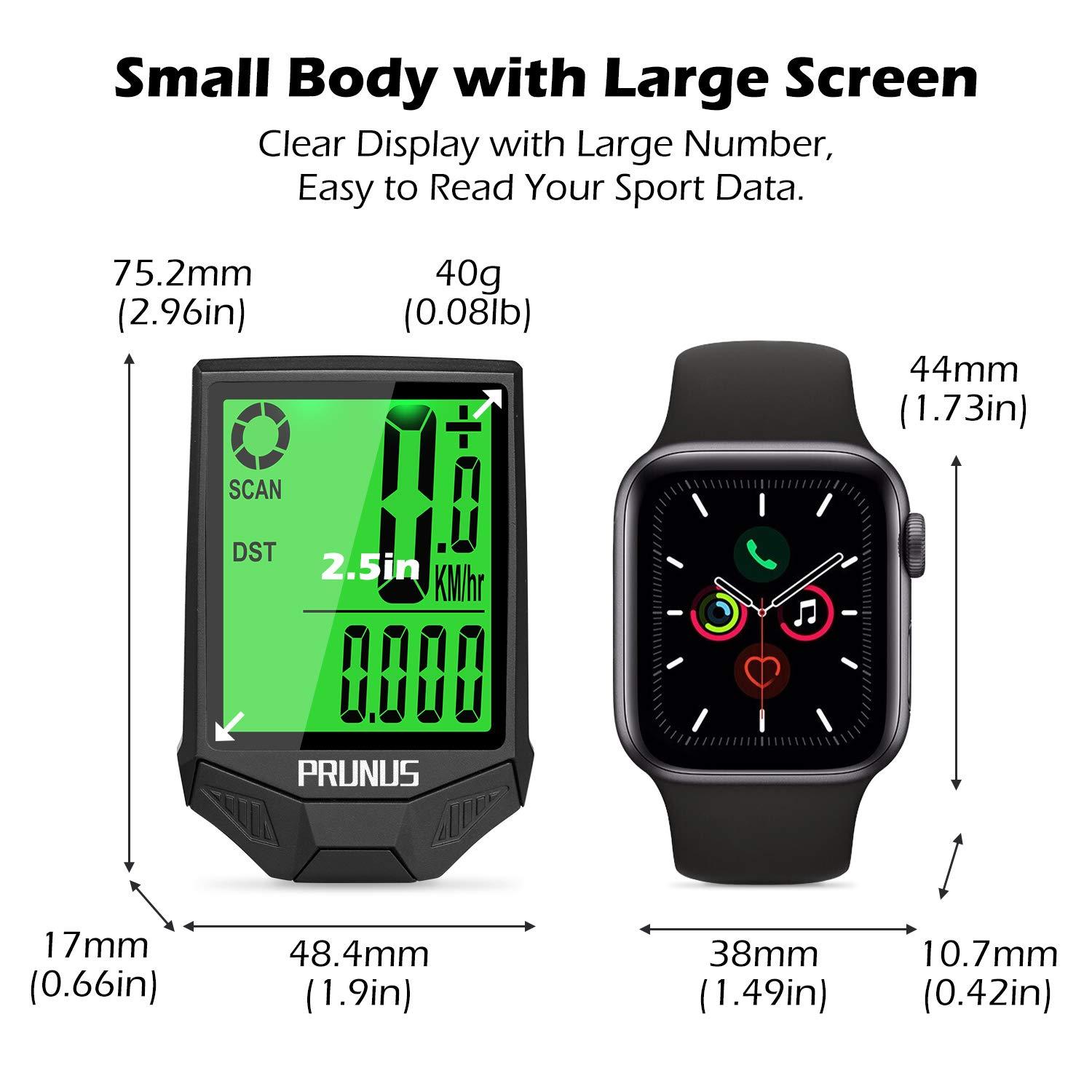 PRUNUS PRUNUS Bike Speedometer and Odometer Wireless Waterproof Bicycle Computer with Touch Sensor Switch, Big Digital LCD Screen, Automatic Wake-up for Outdoor MTB Road Cycling and Fitness