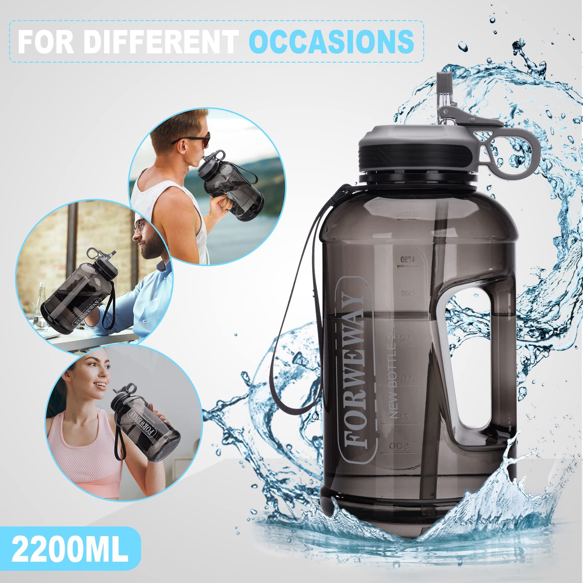 FORWEWAY FORWEWAY Half Gallon Water Bottle with Straw Leakproof Large Sports Water Bottle with Handle 2L/74oz BPA Free Water Jug for Camping Hiking (2.2L, Black)