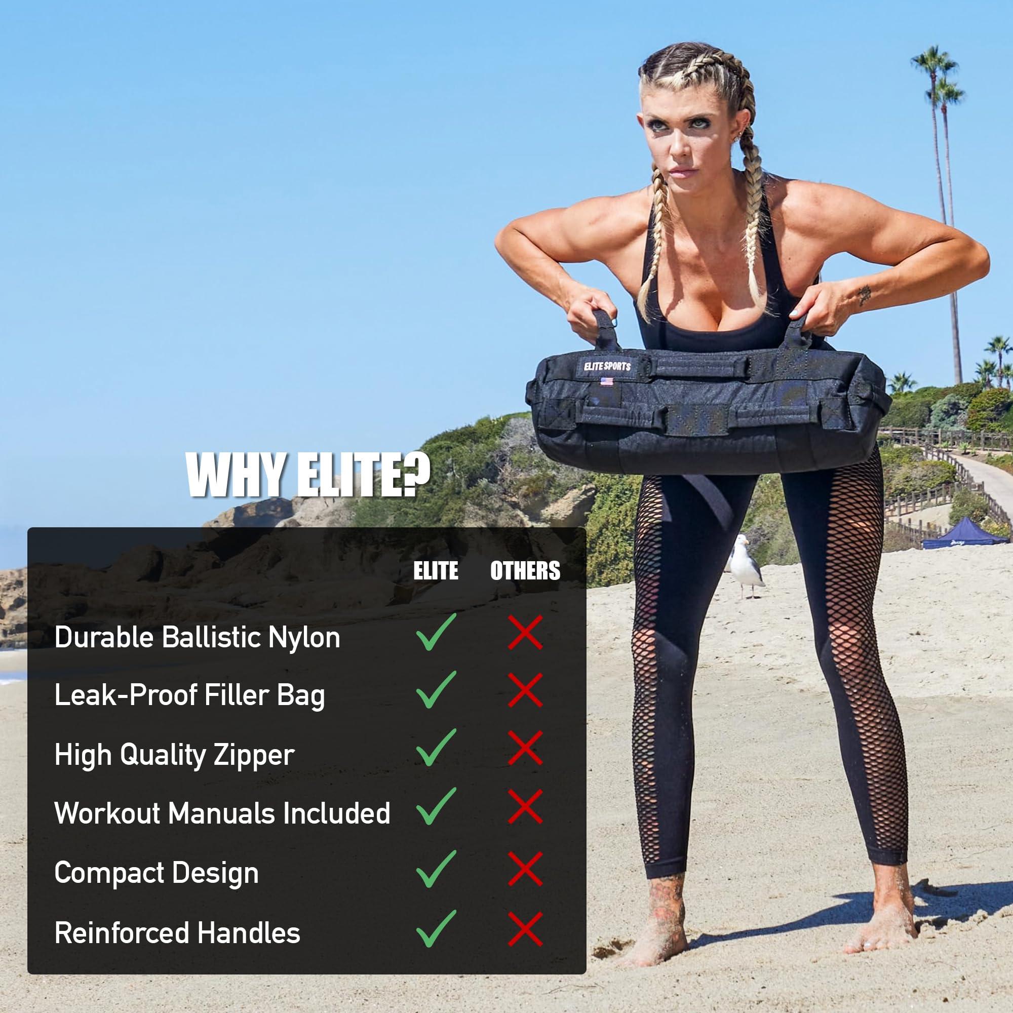 Elite Sports Elite Sports Workout Sandbag for Versatile, Intensive Core Muscles Fitness, Strength Training with Strategic Handle Placement (Unfilled)