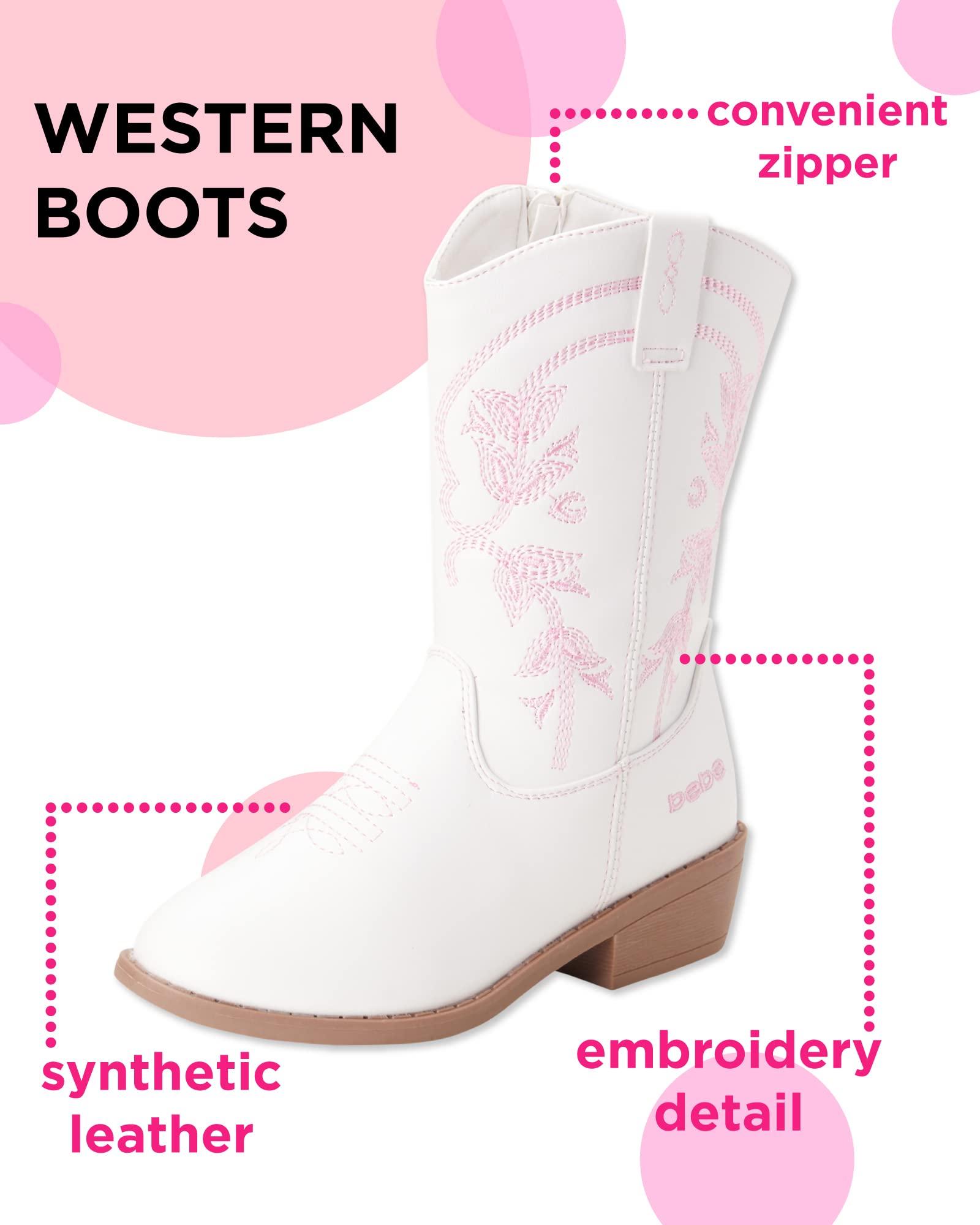 bebe bebe Girls' Cowgirl Boots - Classic Western Cowboy Boots - Mid Calf Boots for Toddlers, Little and Big Girls (5T-7), Size 2 Little Kid, Pink/White