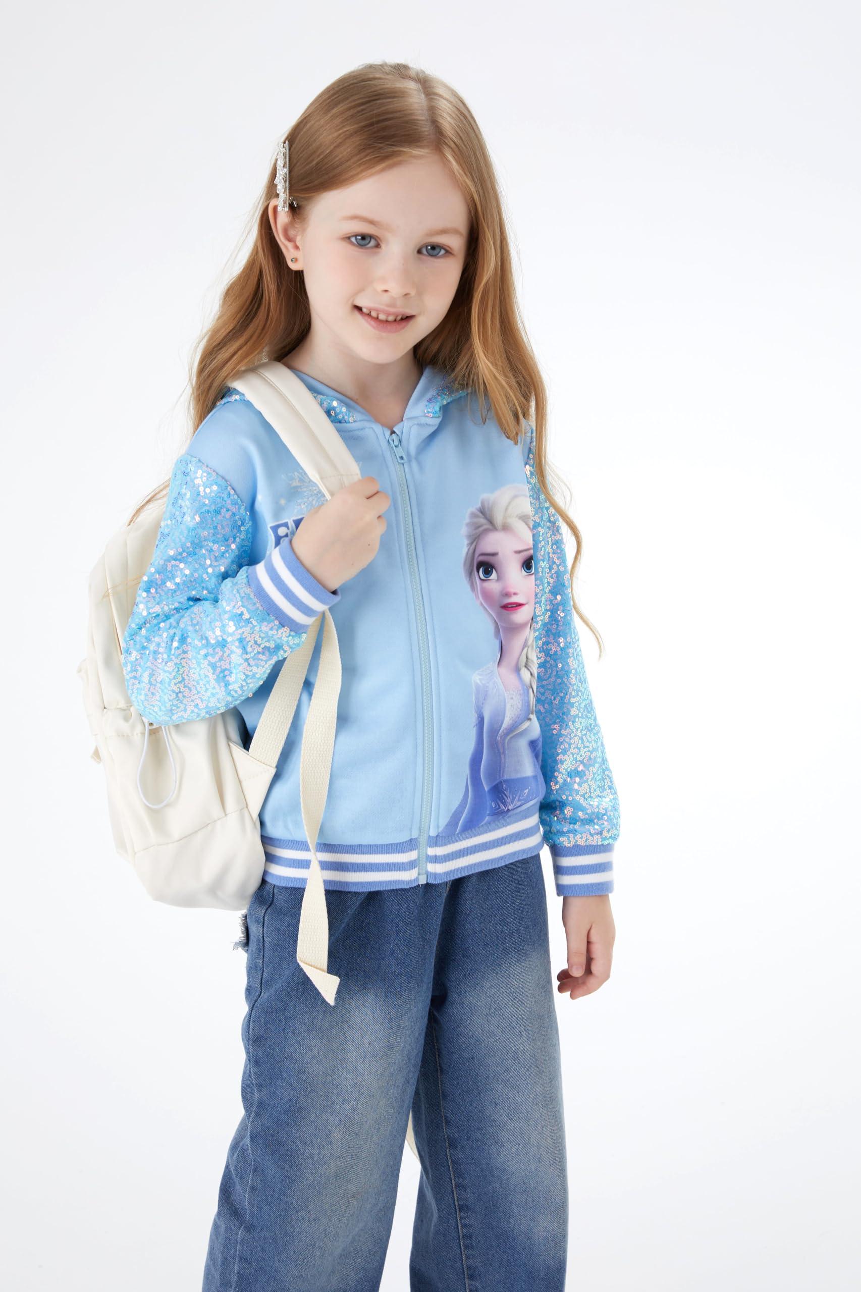 Disney Disney Frozen Elsa Toddler Girl Jacket Blue Sequin Snowflake Print Kids Zipper Hoodie Sweatshirt Coat Birthday Party School Christmas Clothes 5-6Y