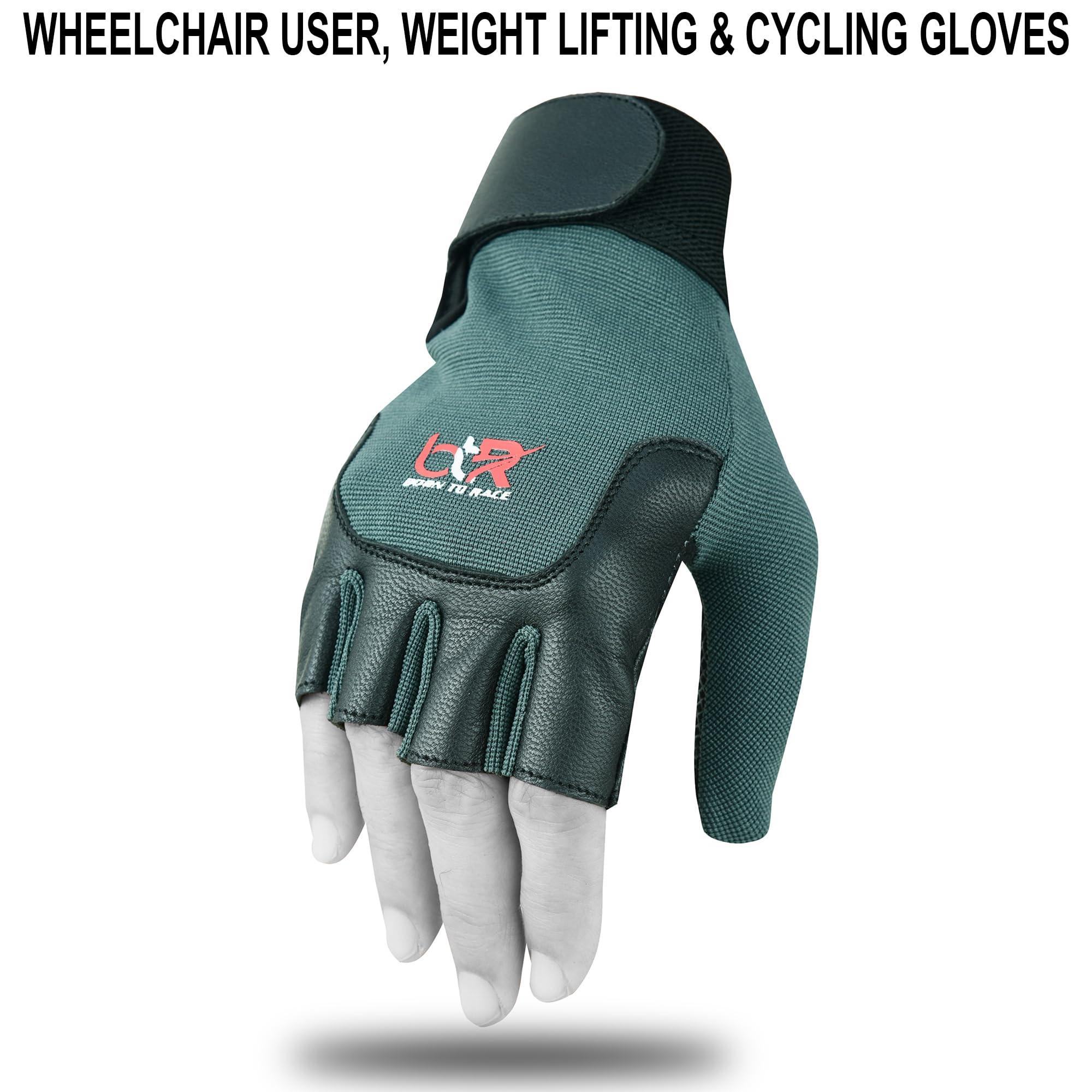 BTR BORN TO RACE BTR BORN TO RACE Wheelchair Gloves Mobility Disability Unisex Fingerless Long Thumb Leather Palm Workout Weight Lifting, Cycling, Driving Gloves for Men and Women (Black, M)
