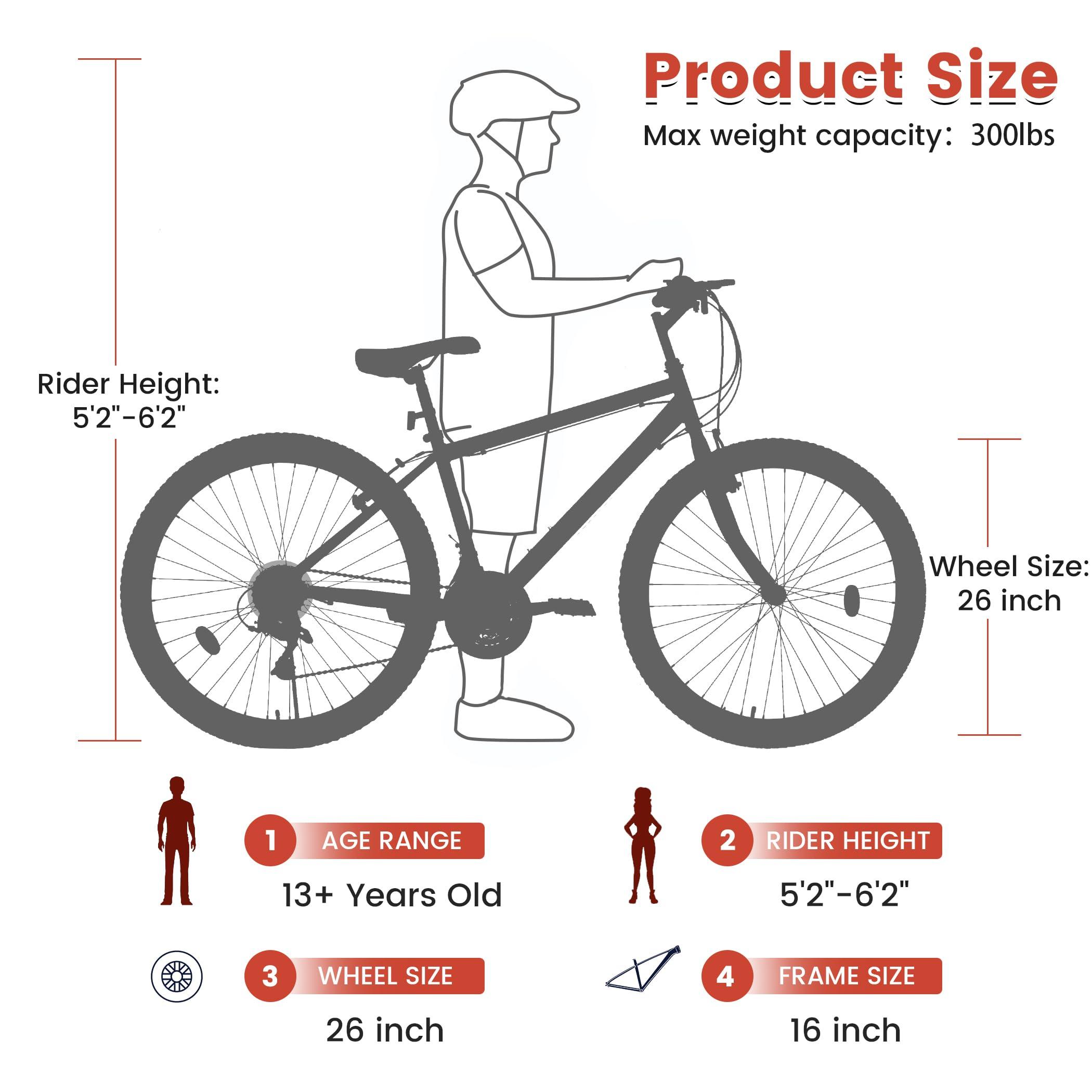 KIAPALNO KIAPALNO Mountain Bike 26 Inch for Men Women, 21 Speeds High-Carbon Steel Frame, Rigid Suspension Sport Bicycle, Adult Teens MTB Bicycle for Snow City Commuters and Short Trip