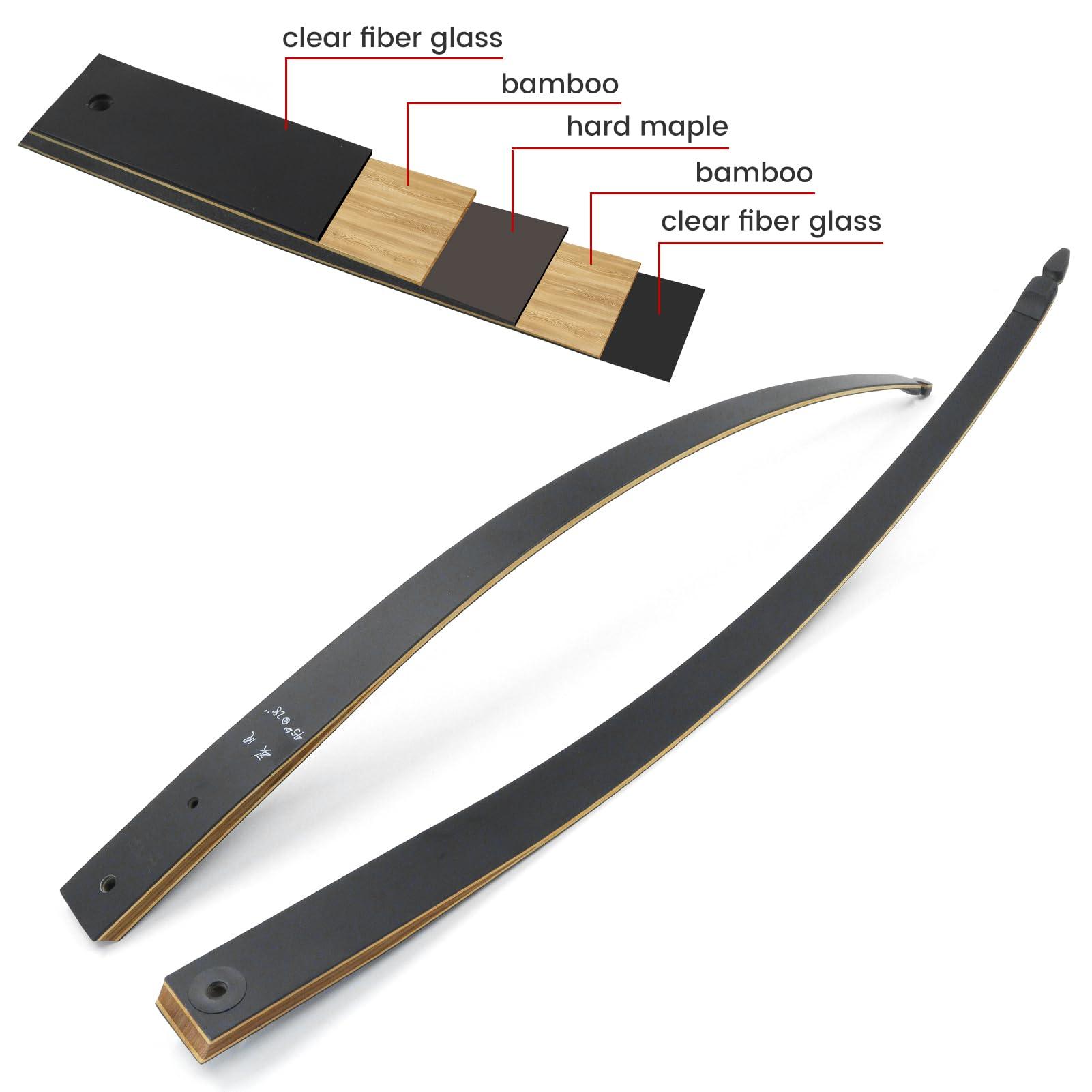 HANDBAIGE HANDBAIGE Replacement Longbow Limbs for 60'' Black Hunter Bow Riser 20-60lbs Archery Hunting Longbow Limb with Hard Maple (45LBS)