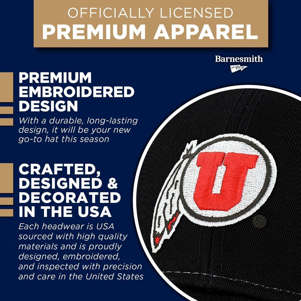 Barnesmith Barnesmith University of Utah Utes Adjustable Trucker Hat Unisex Adult Relaxed Fit, Sideline Logo, Black/White, One Size Fits All