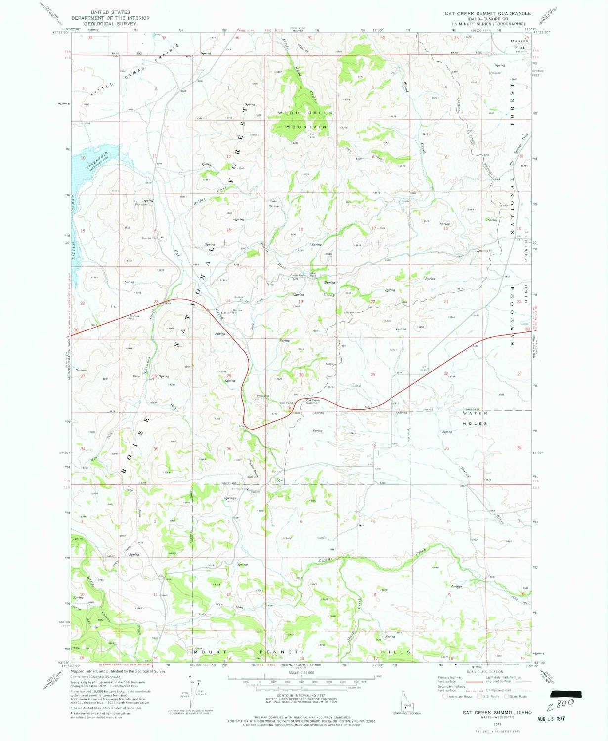 YellowMaps YellowMaps Cat Creek Summit ID topo map, 1:24000 Scale, 7.5 X 7.5 Minute, Historical, 1973, Updated 1977, 26.8 x 22 in - Tyvek