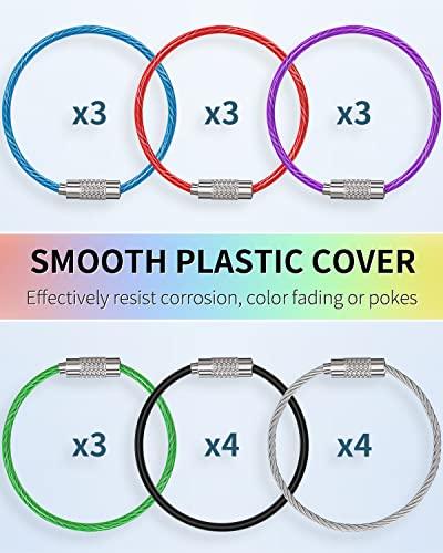 Uniclife Uniclife 4 Inch Wire Keychain Cable in 6 Assorted Colors Large Stainless Steel Key Ring Loop Holder for Outdoor Hiking Heavy Duty Connectable Luggage Tag Keeper for Sport and Travel, 20 Pack