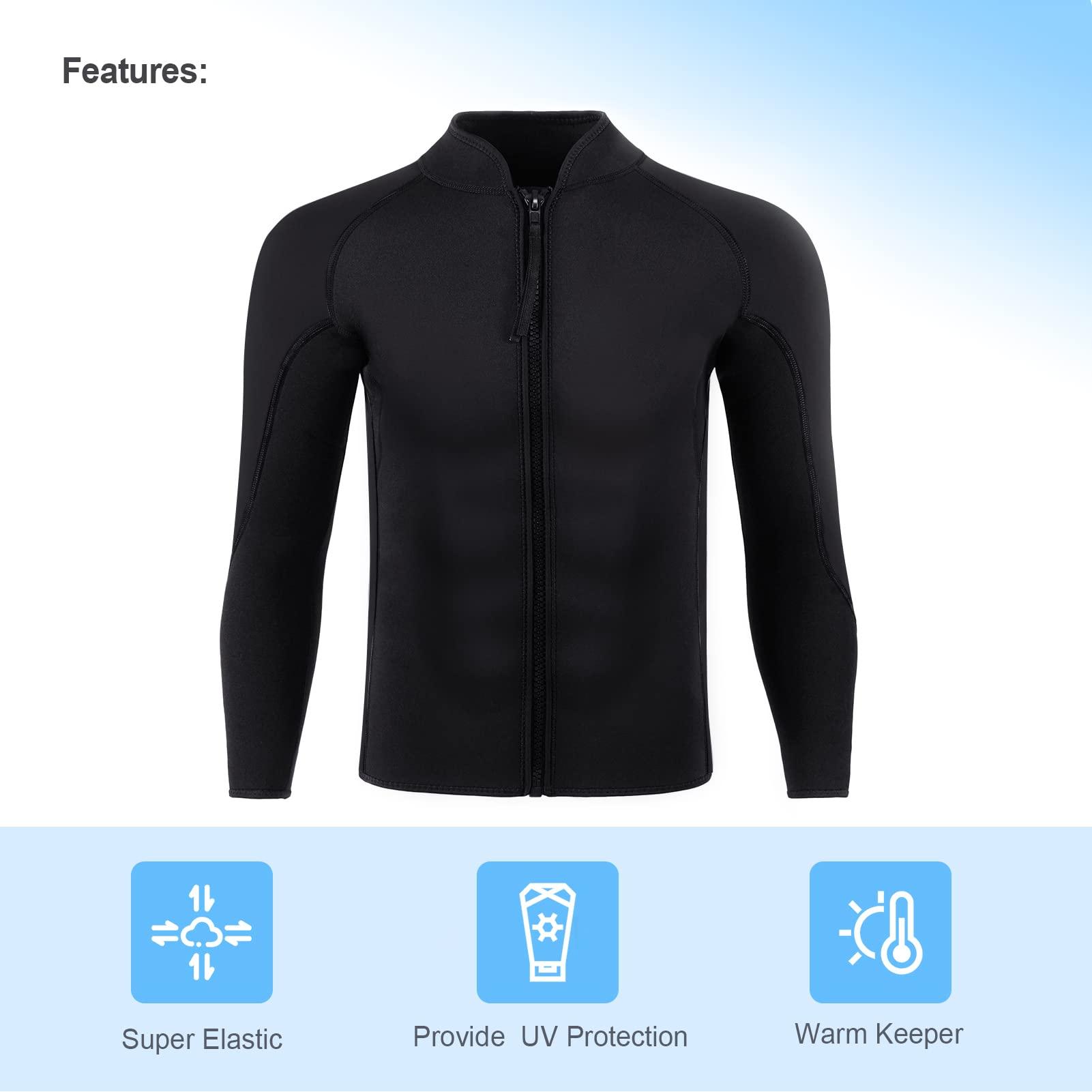 INTBOSS INTBOSS Wetsuit Top Men,2mm Mens Wetsuit Top 3mm Long Sleeve Wetsuit Jacket Men Front Zip Warm Wets Suit Jackets for Men Stretch Mens Wetsuit Top