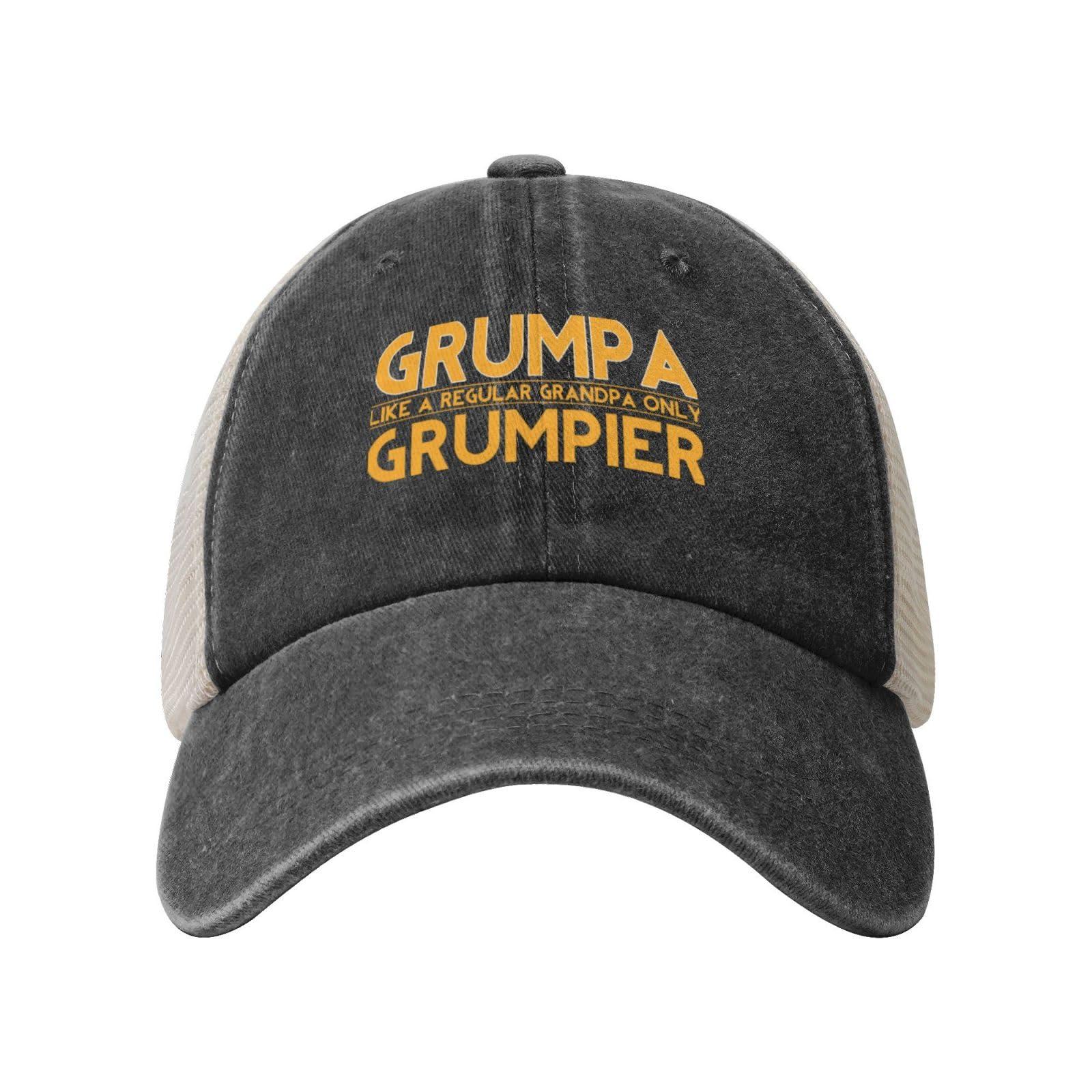 YVNUM YVNUM Vintage Mesh Cap Grumpa Like A Regular Grandpa Only Grumpier Funny Baseball Cap Dad Hat Cowboy Trucker Hat,Black