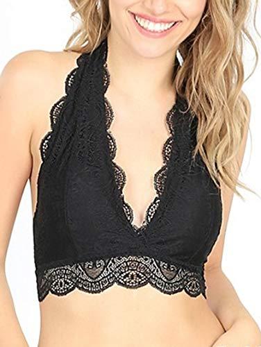 Made by Emma Solid Lace Cami Halter Neck Bralette Black L