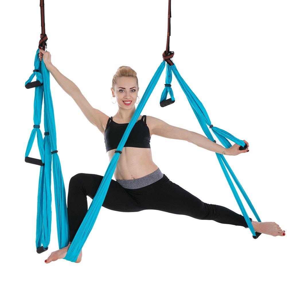 MIFXIN MIFXIN Aerial Yoga Swing Set Trapeze Yoga Hammock Kit Ultra Strong Antigravity Yoga Flying Sling Inversion Swing Tools with Extension Straps and Elastic Band for Air Yoga Inversion Fitness (Blue)