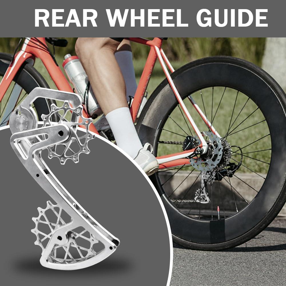 alltoo Rear Derailleur Pulley Wheels,for Garbaruk Shimano 12-Speed,XT XTR SLX M6100 7100 8100 9100 DEORE Rear Shift Guide Leg cage Guide Plate (slivery Set)