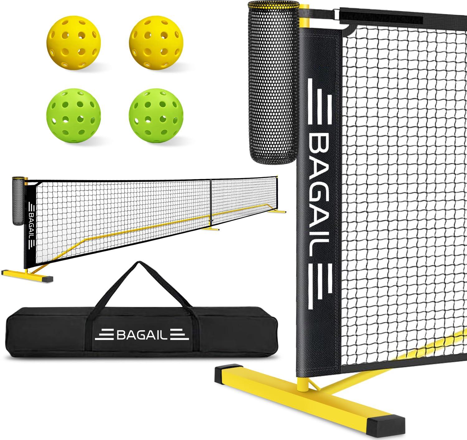 BAGAIL BAGAIL Portable Pickleball Net Set + 4 Pack Pickleball Paddles 22 FT Regulation Size & 11 FT Half Court Size 2-in-1 Pickle Ball Net with Ball Collector