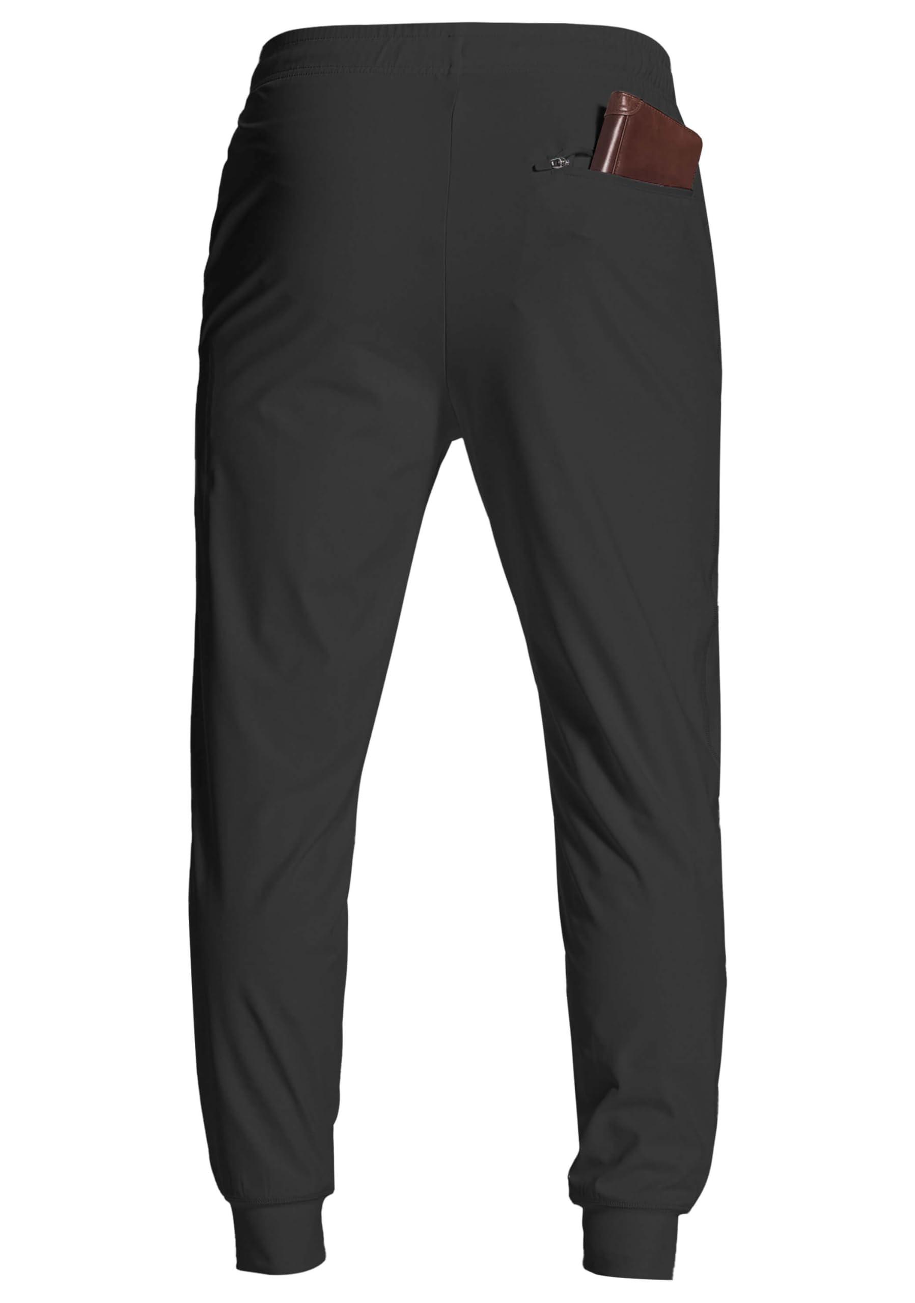 YOVVI YOVVI Men's Athletic Joggers Stretch Sweatpants with Zipper Pockets Lightweight Running Workout Gym Track Golf Jogging Training Sweat Pants for Men(Black,S)