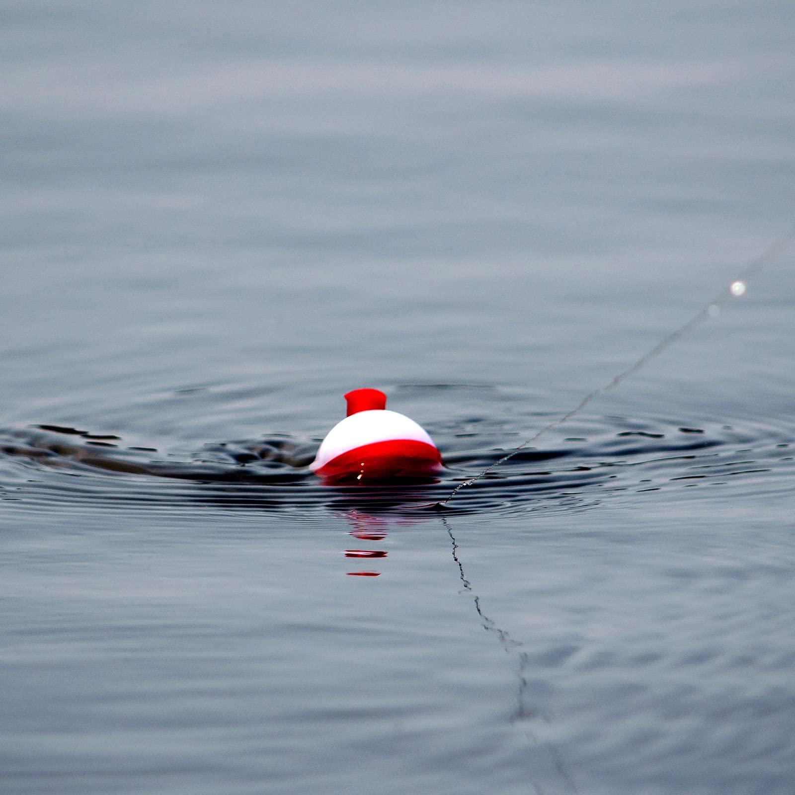 PATIKIL PATIKIL 1.75 Inch Fishing Bobber, 20 Pack Hard ABS Push Button Round Buoy Fishing Float Tackle, Red and White