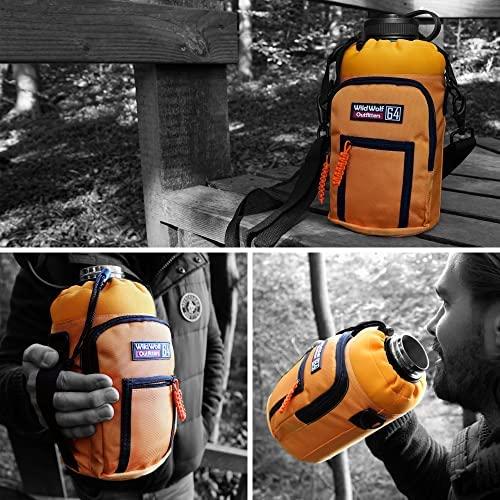 Wild Wolf Outfitters Wild Wolf Outfitters Water Bottle Holder for 64oz Bottles Orange - Carry, Protect and Insulate Your Best Flask with This Carrier w/ 2 Pockets & an Adjustable Padded Shoulder Strap