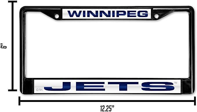 Rico Winnipeg Jets Chrome Black Metal License Plate Frame Set of 2 for Your car, Truck or SUV