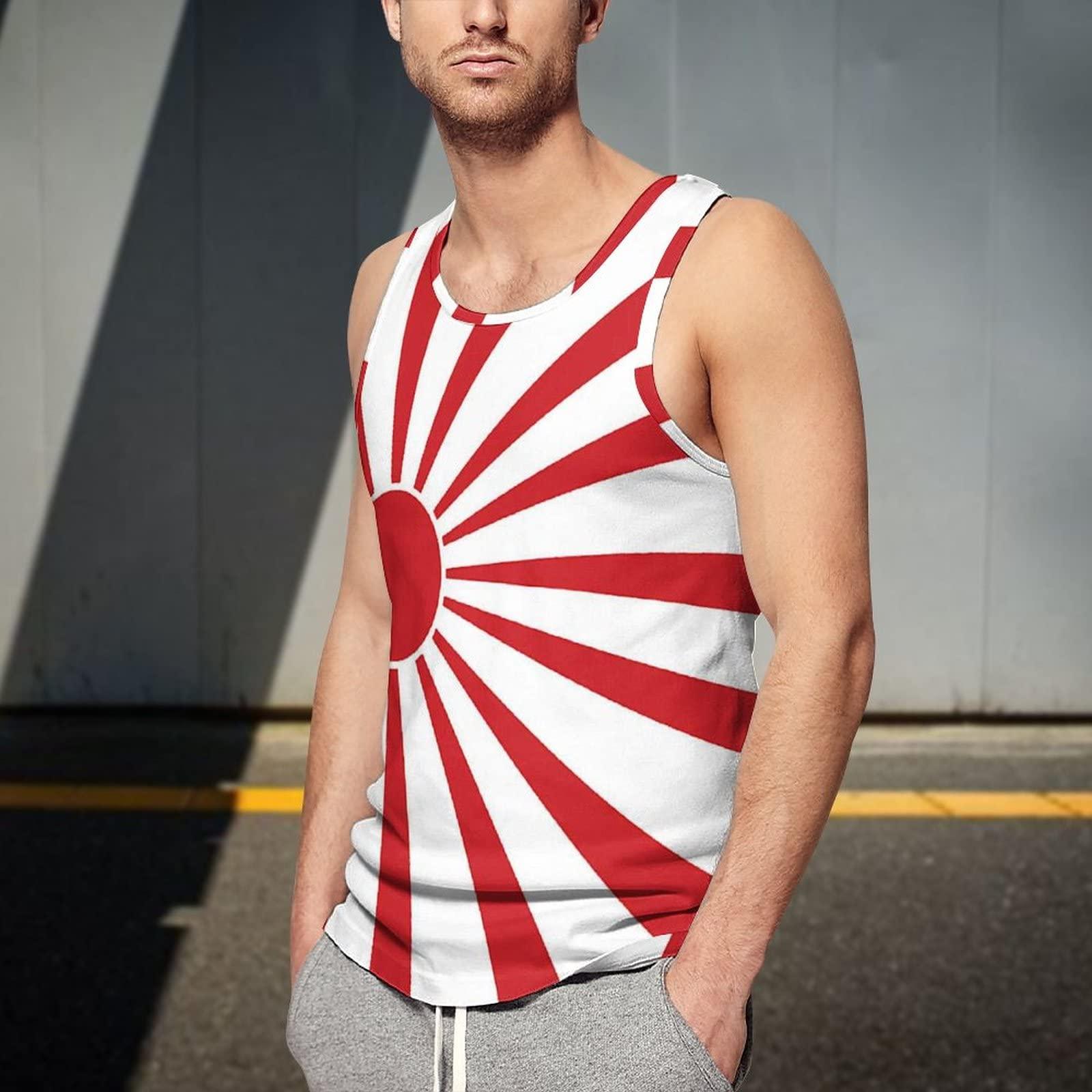 BAIKUTOUAN BAIKUTOUAN Japanese Rising Sun Flag Men\'s Tank Top Casual T-Shirts Sleeveless Funny Tees Beach Shirt Print