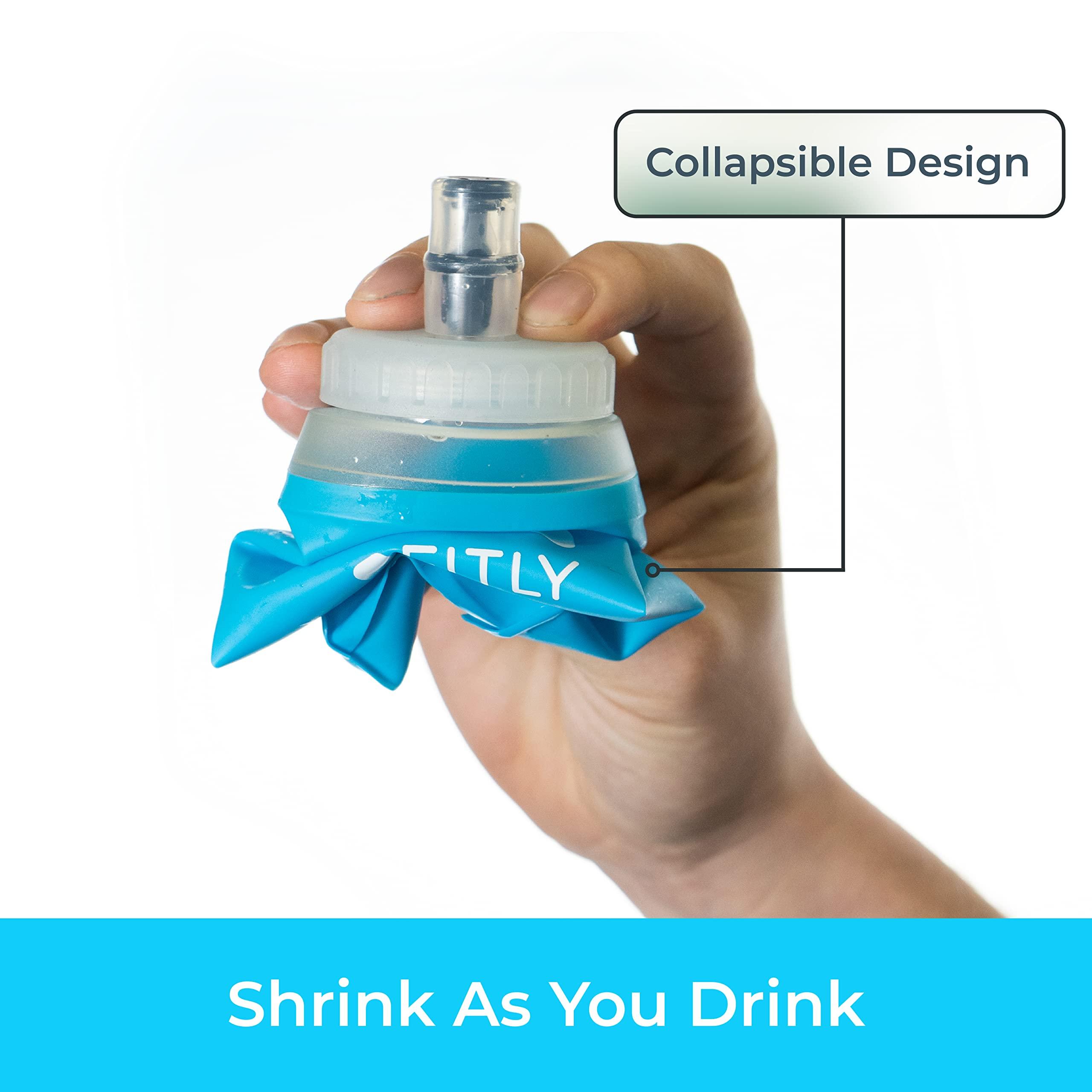 FITLY FITLY Large Soft Flask - 17 oz (500 ml) - Shrink As You Drink Pocket Soft Water Bottle for Hydration Pack/Running Vest- Folding Water Bottle for Running, Hiking, Cycling - Ski Water Bottles (F5L)