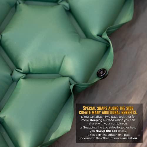 Ryno Tuff Ryno Tuff 24 x 75 in Lightweight Inflatable Camping Sleeping Pad & Camping Pillow Set - Ultralight Insulated Nylon Hiking & Backpacking Travel Gear for Adults - Waterproof Packable Floor Sleeping Mat