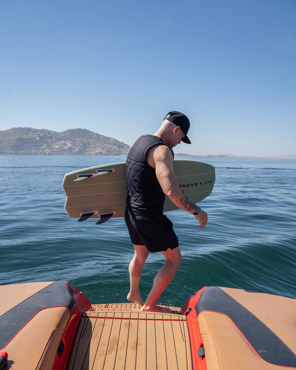 PIT AND BARREL Mens Neoprene Wakesurf Impact Vest for Boating by Pit + Barrel Wake Surf Co. - Designed for Wake Surf and Skimboard, but Great for All Watersports Activities! Lightweight, Durable, and Timeless Style.