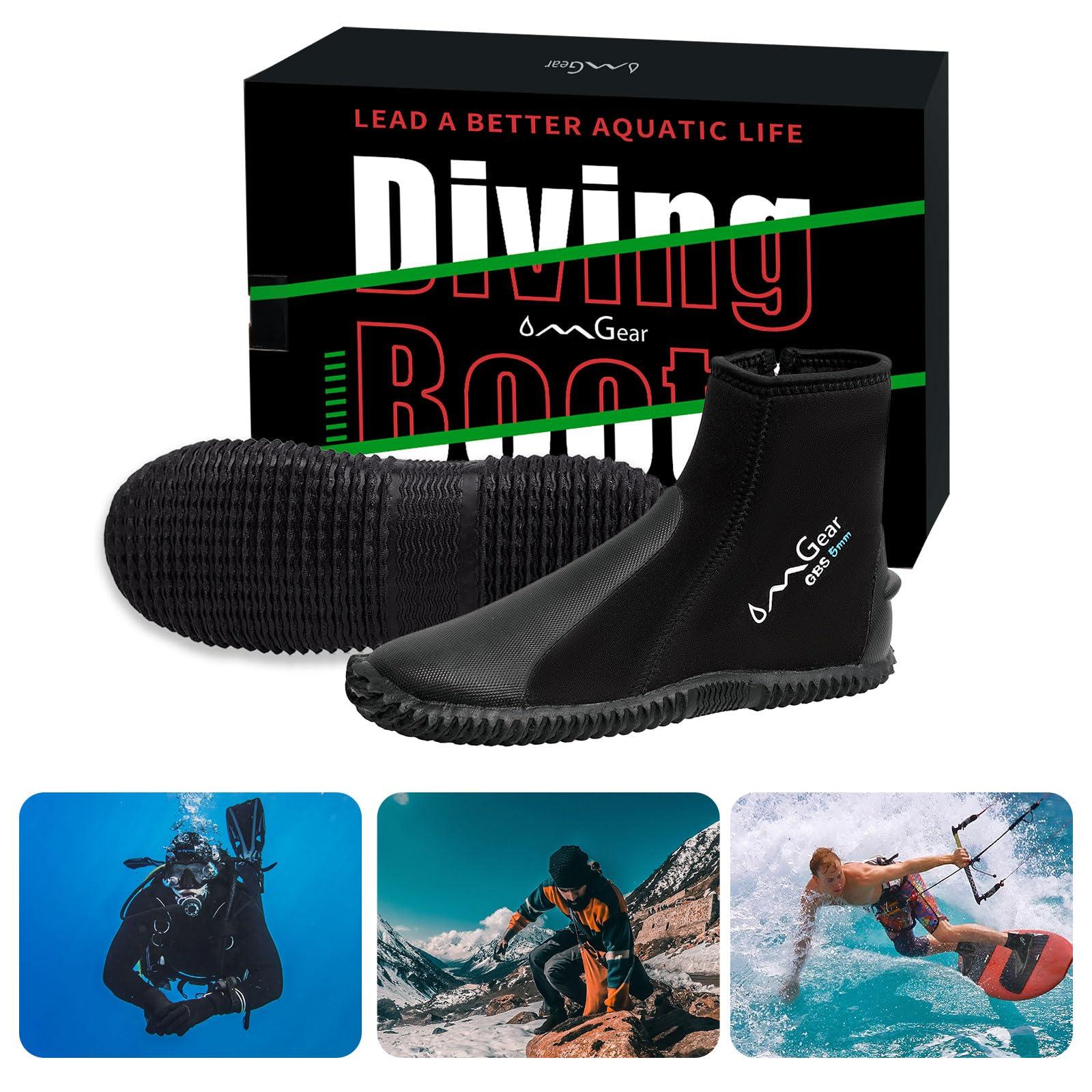 OMGear OMGear Neoprene Diving Boots 3mm 5mm Water Boots Dive Fins Booties with Rubber Sole Snorkeling Gear Surfing Scuba(5mm BlackXS(Men7/Women8))