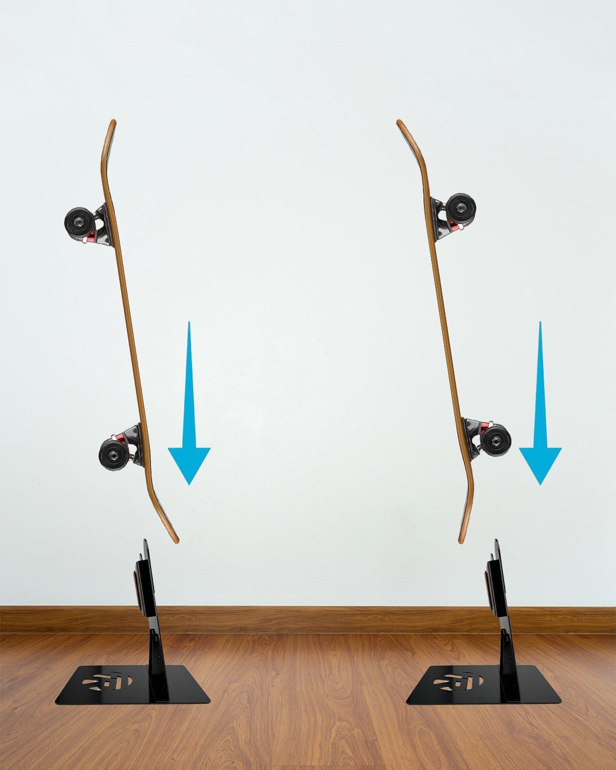 FEYRUN FEYRUN Portable Skateboard Floor Stand, Dual View Storage and Display for Skateboard (Black)