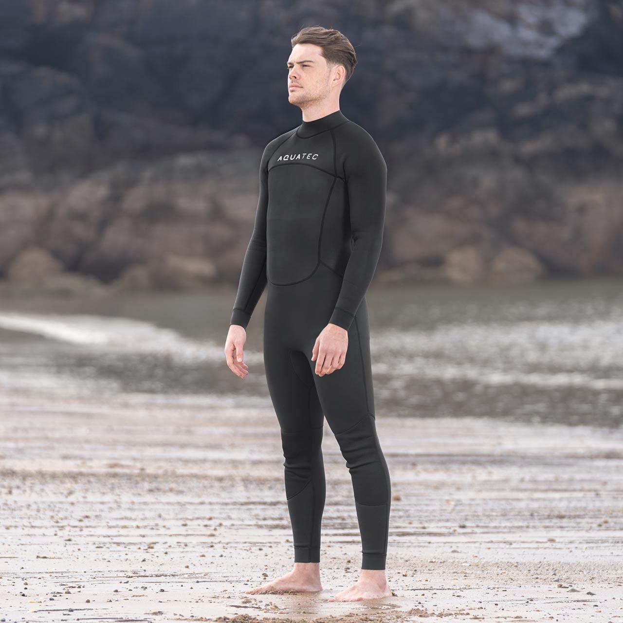 AQUATEC AquaTec Full Length Men\'s Wetsuits - 6 Size Options - 3X Thicknesses : 2mm, 3/2mm & 5/4mm - Swimming, Surfing, Diving Wetsuits for Men | Full Body Wetsuit (XS, 5/4mm Thickness)
