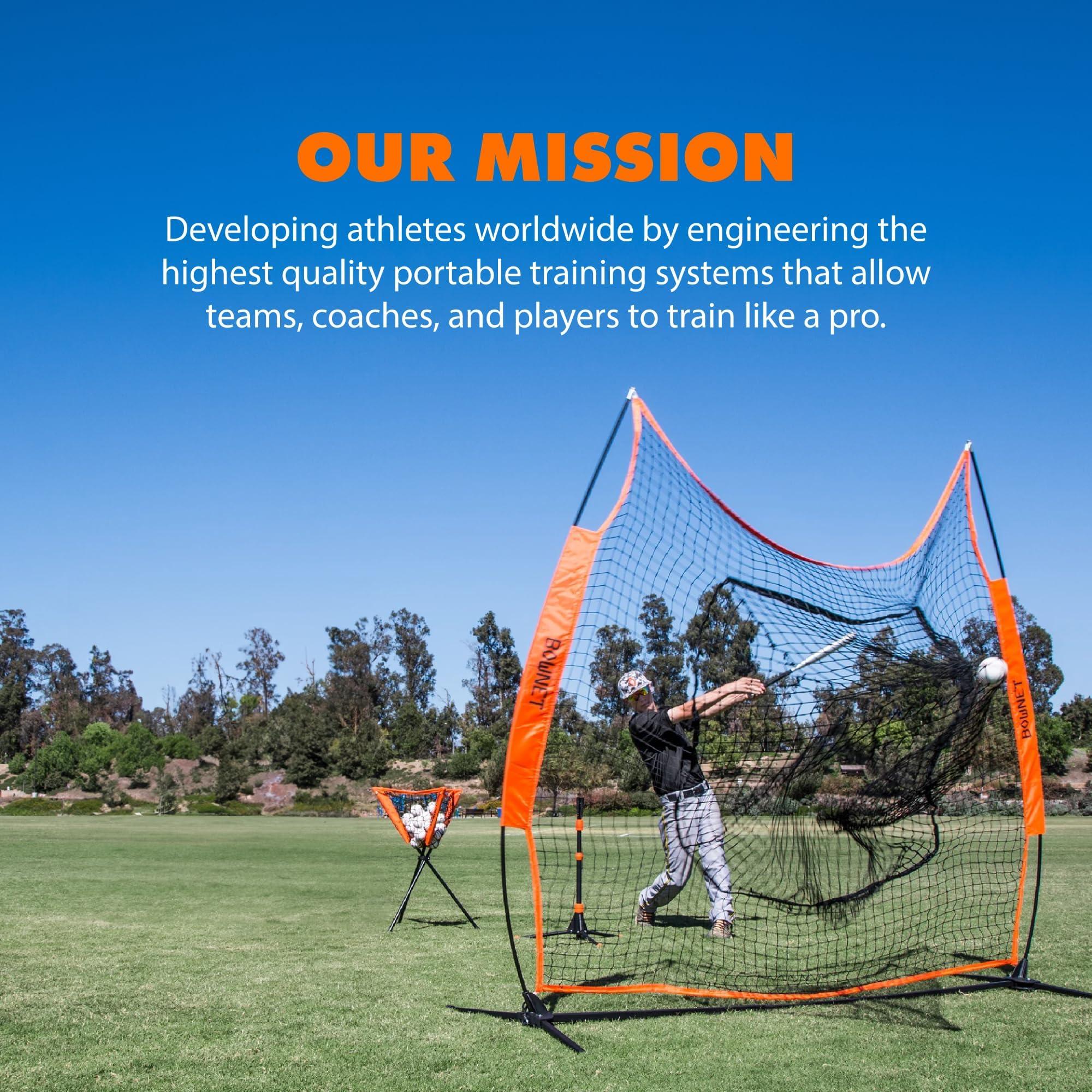 Bownet Bownet Sports Big Mouth Hit Kit, (7x7) Baseball Softball Practice Set - BigMouth Hitting Pitching Net, Utilitee Hitting Stand Tee, Ball Caddie - Total Package Portable Sports Practice, Black, Orange