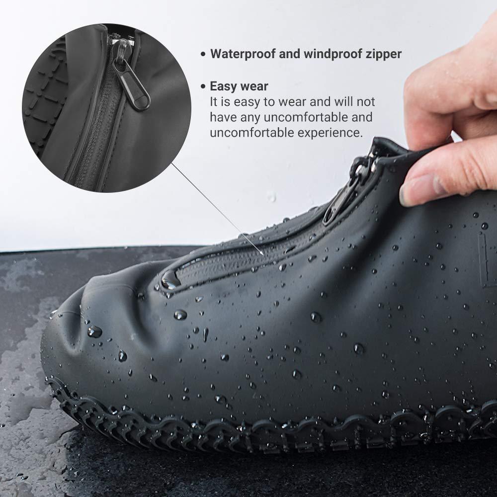 ydfagak ydfagak Shoe Covers Waterproof Reusable Foldable Not-Slip Rain Shoe Covers with Zipper,Shoe Protectors Overshoes Rain Galoshes for Kids Men and Wome (Black, L (Women 8-12, Men 7-11))
