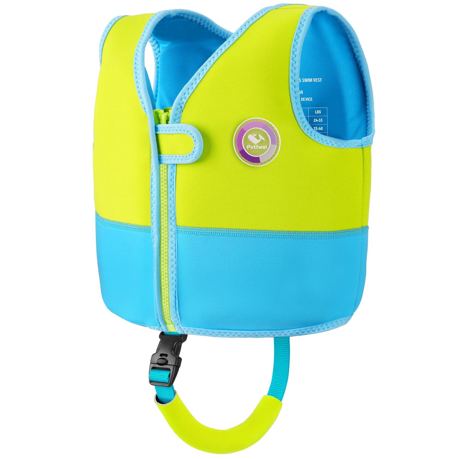 Pottwal Pottwal Swim Vest for Kids - Swim Jacket for 2-3 Years (33-40LBS) - Buoyancy Aid Made of Neoprene & EPE - with Adjustable Crotch Strap - Green