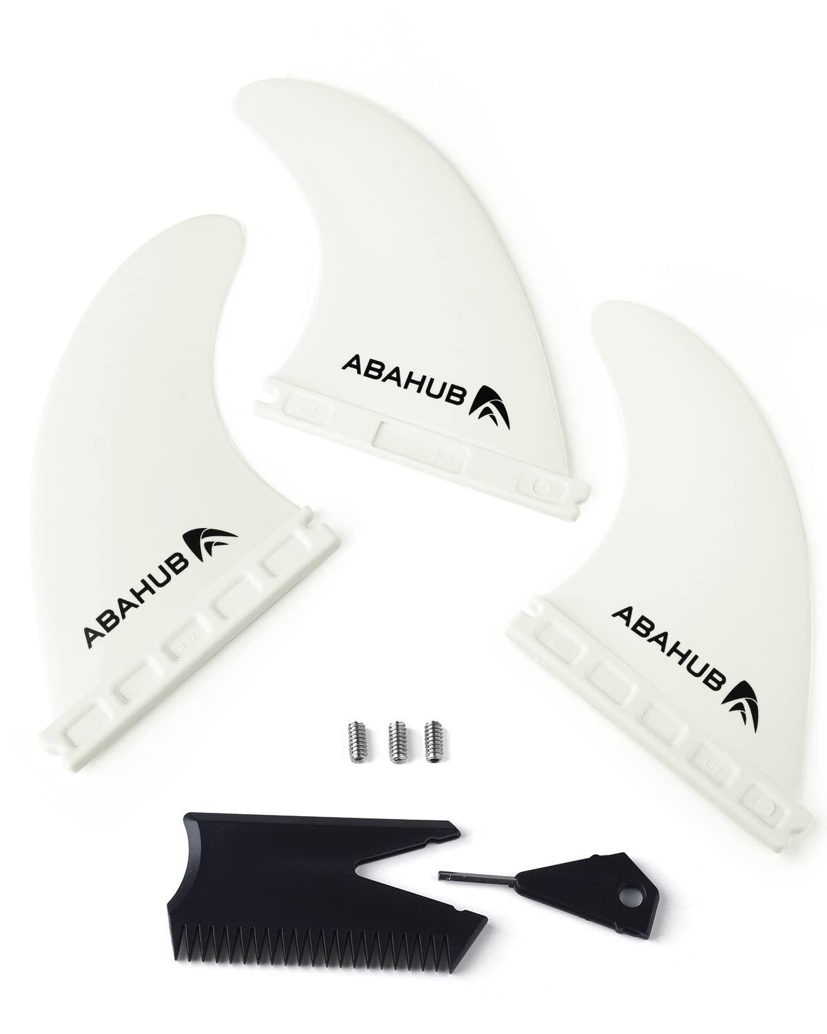 Abahub Abahub Surfboard Thruster Fins Set, Compatible with Future Style Fin Box, Fiberglass Reinforced 3 Pieces Surf Fin Set for Surf Boards, Surfing Longboard, Shortboard, with Screws and Key, White