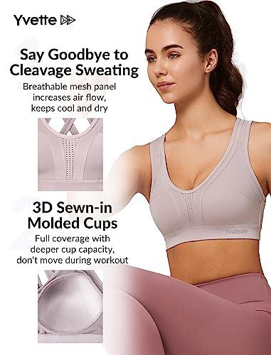 Yvette Yvette Women High Impact Sports Bras Criss Cross Back Sexy Running Bra for Plus Size, Pastel Pink, 4XL(DF)