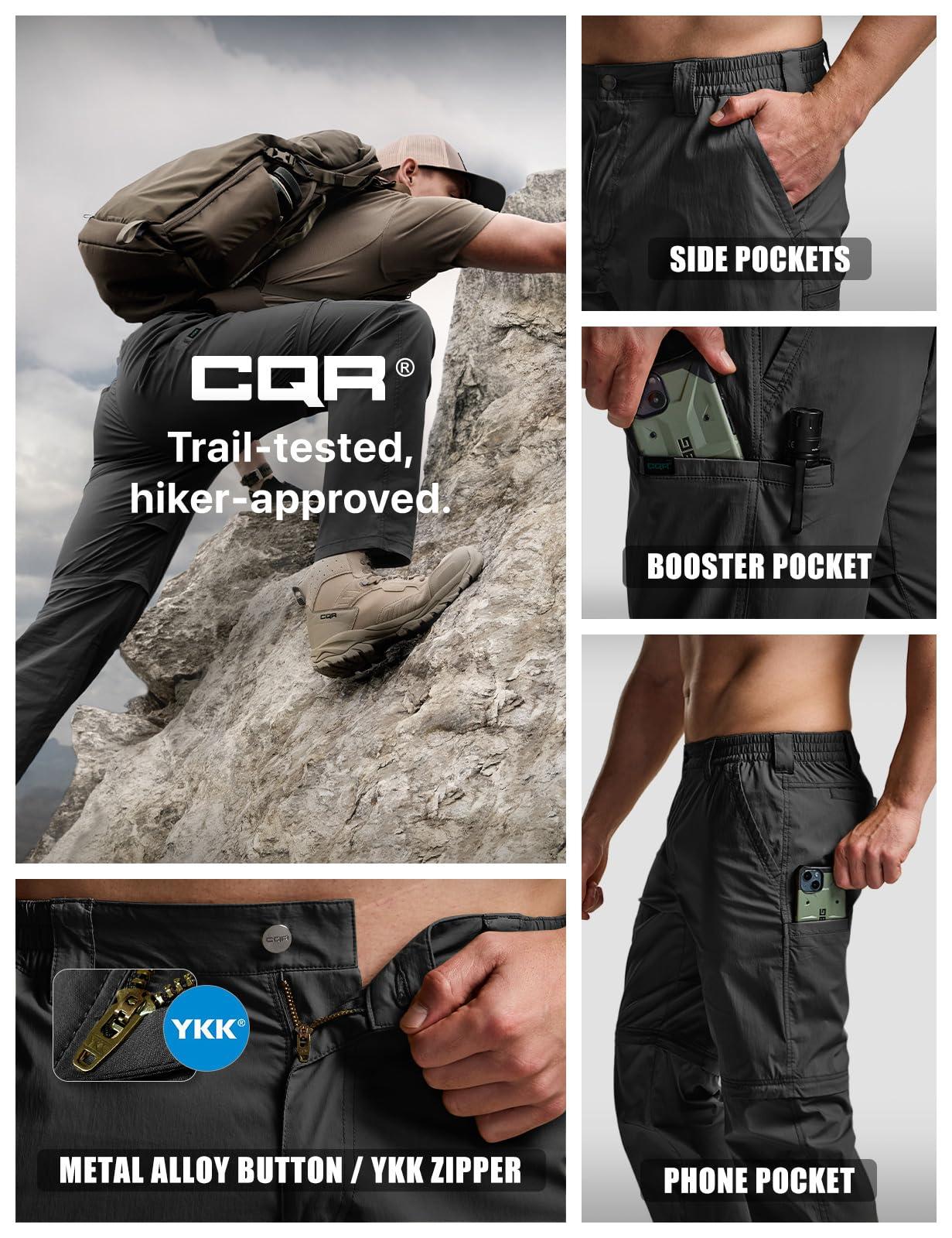 CQR CQR Men's Convertible Cargo Tactical Pants, Water Resistant Outdoor Hiking Pants, Zip Off Lightweight Stretch Work Pants, Runyon Black, 28W x 30L