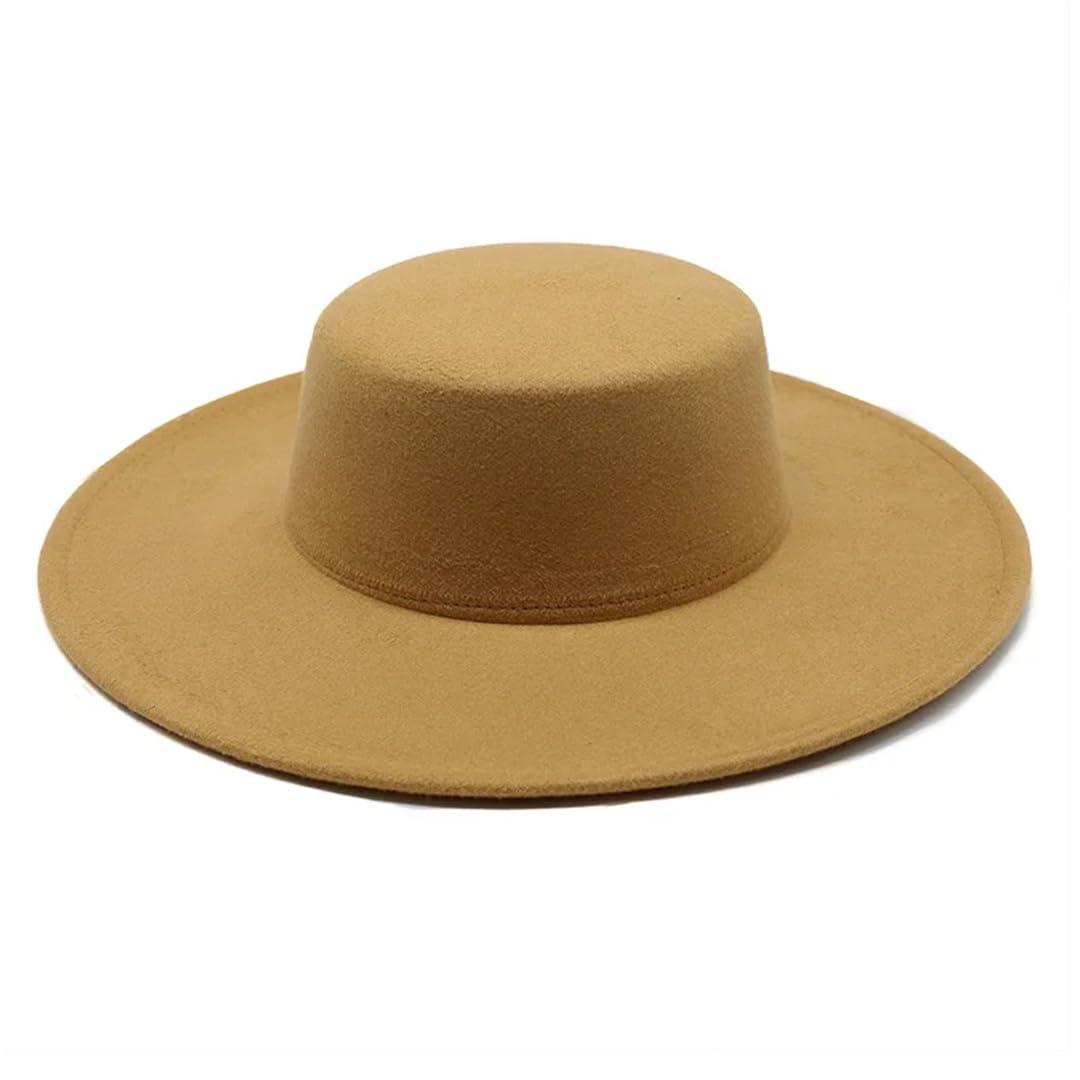 Generic French Women\'s Hat Big Wide 10CM Fedora Hat Winter Wool Wedding Jazz Hats Flat Top Felt Hat