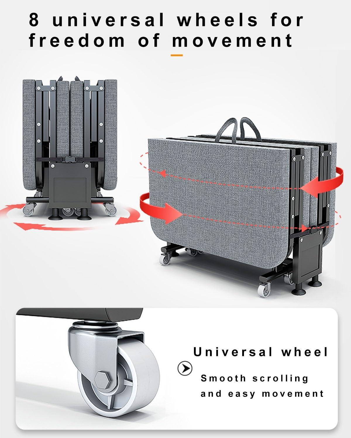 UPGENT Portable Folding Camping Cot, four fold Sleeping Cots Bed, thickened wooden Reclining Chaise, 6-speed head adjustment, folding bed with 8 universal wheels for Home, Office Nap and Outdoor ( Size : 190