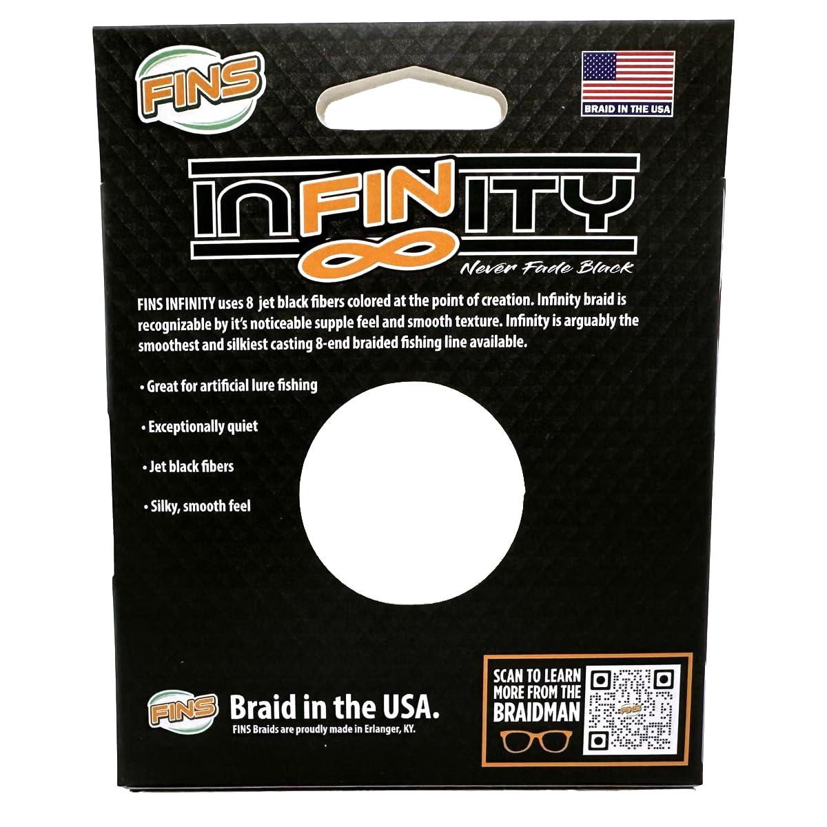 FINS FINS Infinity Braid - USA Made - Silky Smooth 8-End Jet Black Braided Fishing Line for Superior Casting and Quiet Performance in Guides - 1500 Yds - 65 lb
