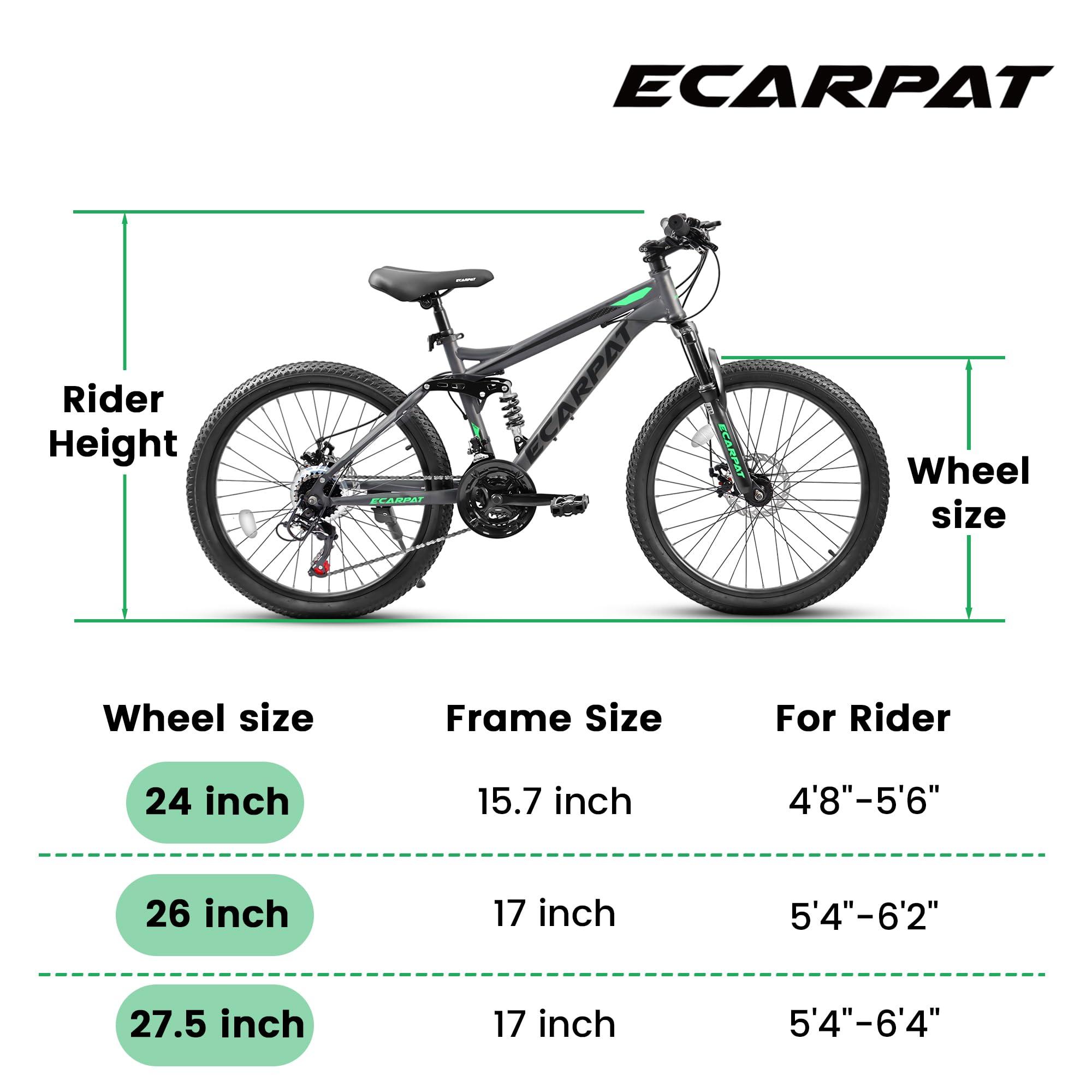 Rycheer Ecarpat 24 26 Dual Full Suspension Mountain Bike21-Speed Dual Disc Brakes Carbon Steel Mens Women Mountain Bike, Sport Cycling MTB Bicycle for Adult