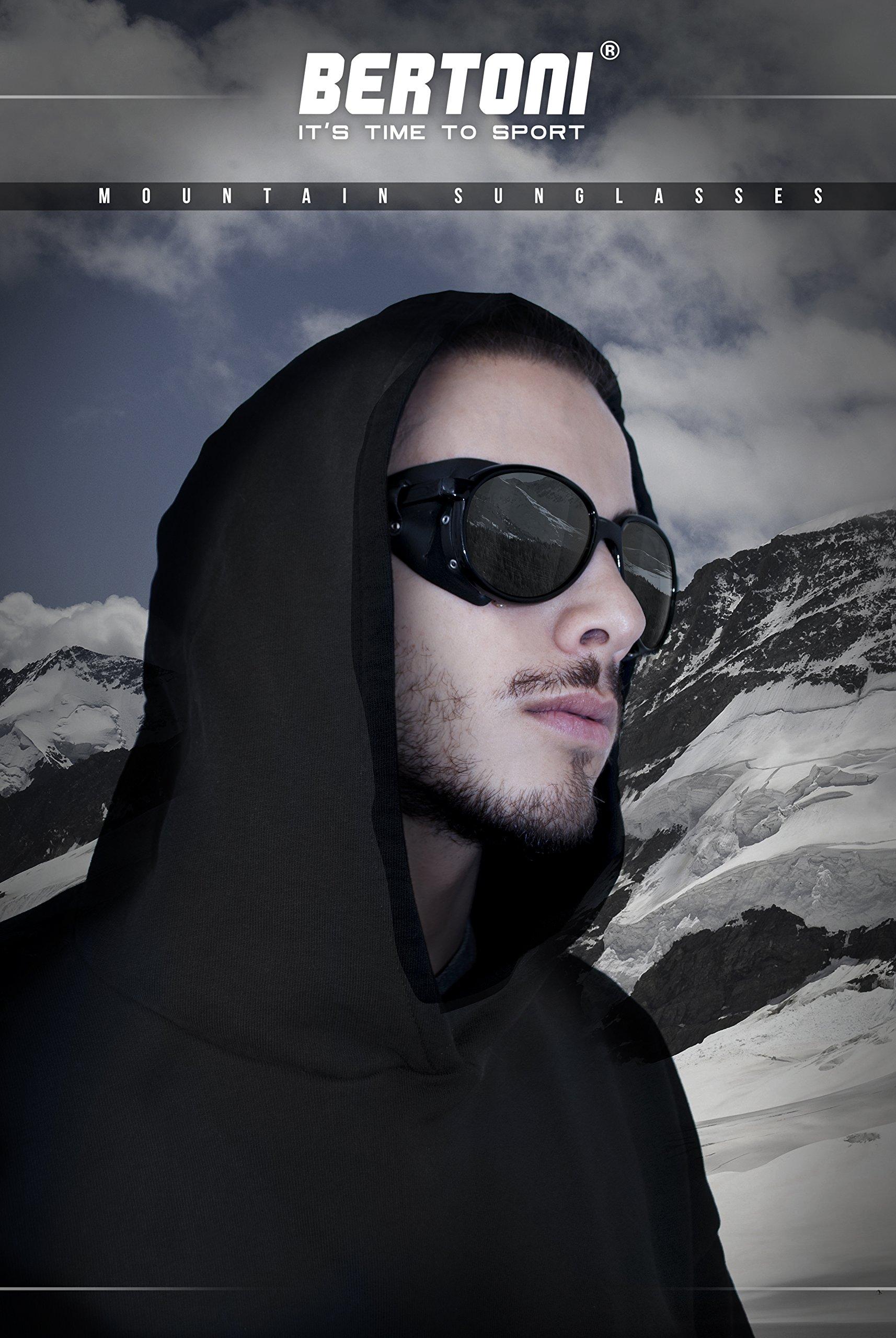 Bertoni Bertoni Glacier Polarized Sunglasses for Mountain Hiking Trekking Ski mod Cortina Italy Shiny Black (Photochromic Polarized Yellow)