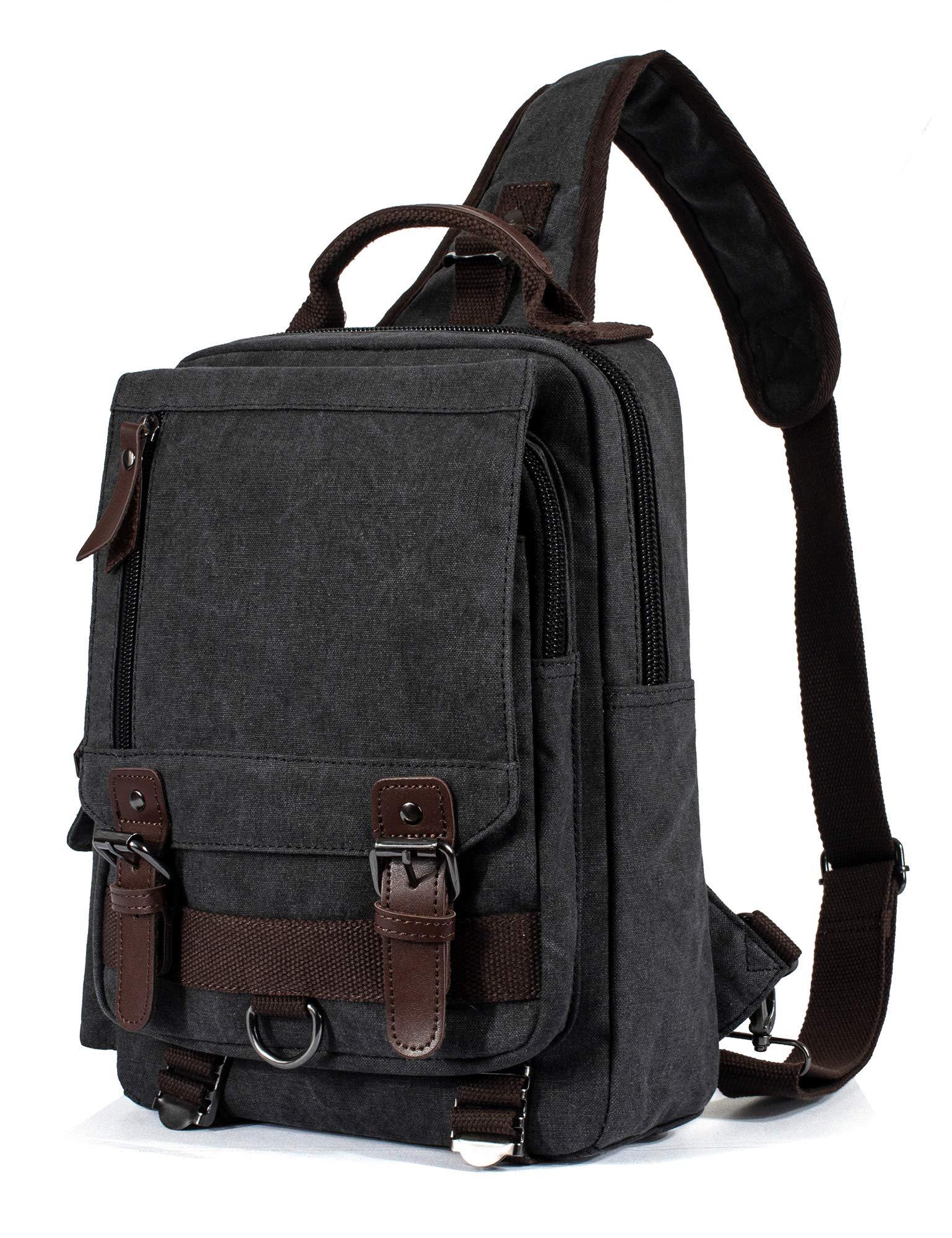H HIKKER-LINK H HIKKER-LINK Canvas Messenger Bag Crossbody Shoulder Backpack Sling Bag Rucksack Daypack Casual Travel Medium Black