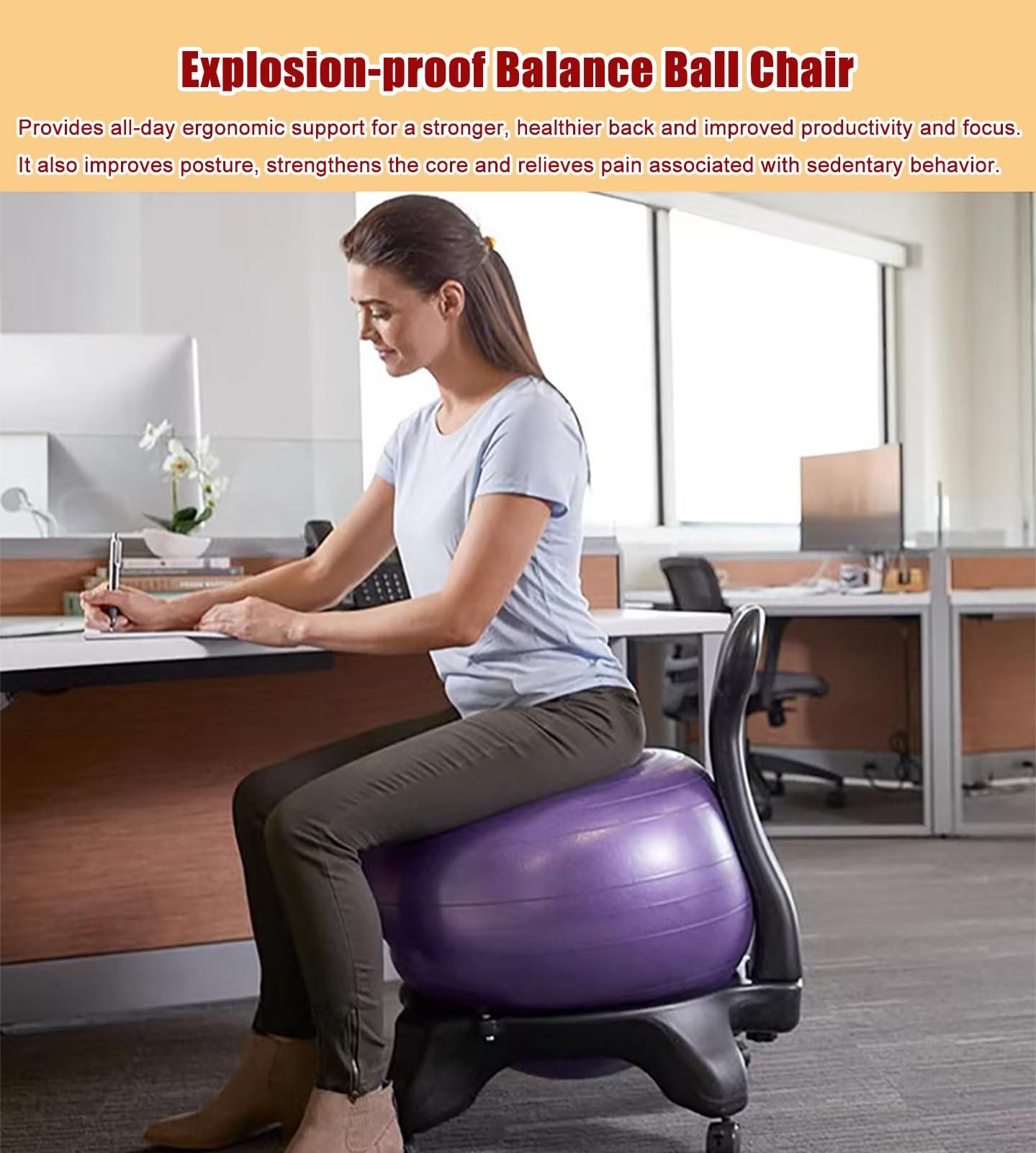NUNETH Ergonomic Balance Ball Chair for Home and Office Desk, Premium Exercise Ball Stability Yoga Ball Posture Chair, Includes Anti-Burst Ball and Air Pump