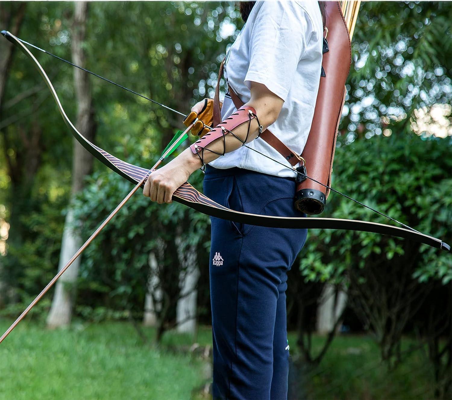 Deerseeker Outdoor Deerseeker Archery 54\" Traditional Bow Hunting Longbow with Bamboo Core Limbs Handmade Recurve Bow RH/LH for Targeting Practice Shooting Youth & Adults Bow Set (50lb, Left Hand)
