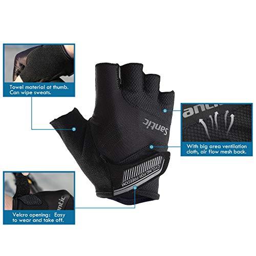 Santic Santic Classic Fingerless Cycling Gloves with Shock-Absorbing Foam Pad Breathable Half Finger Moutain Bike Bicycle Riding Gloves for Men and Women Black XL