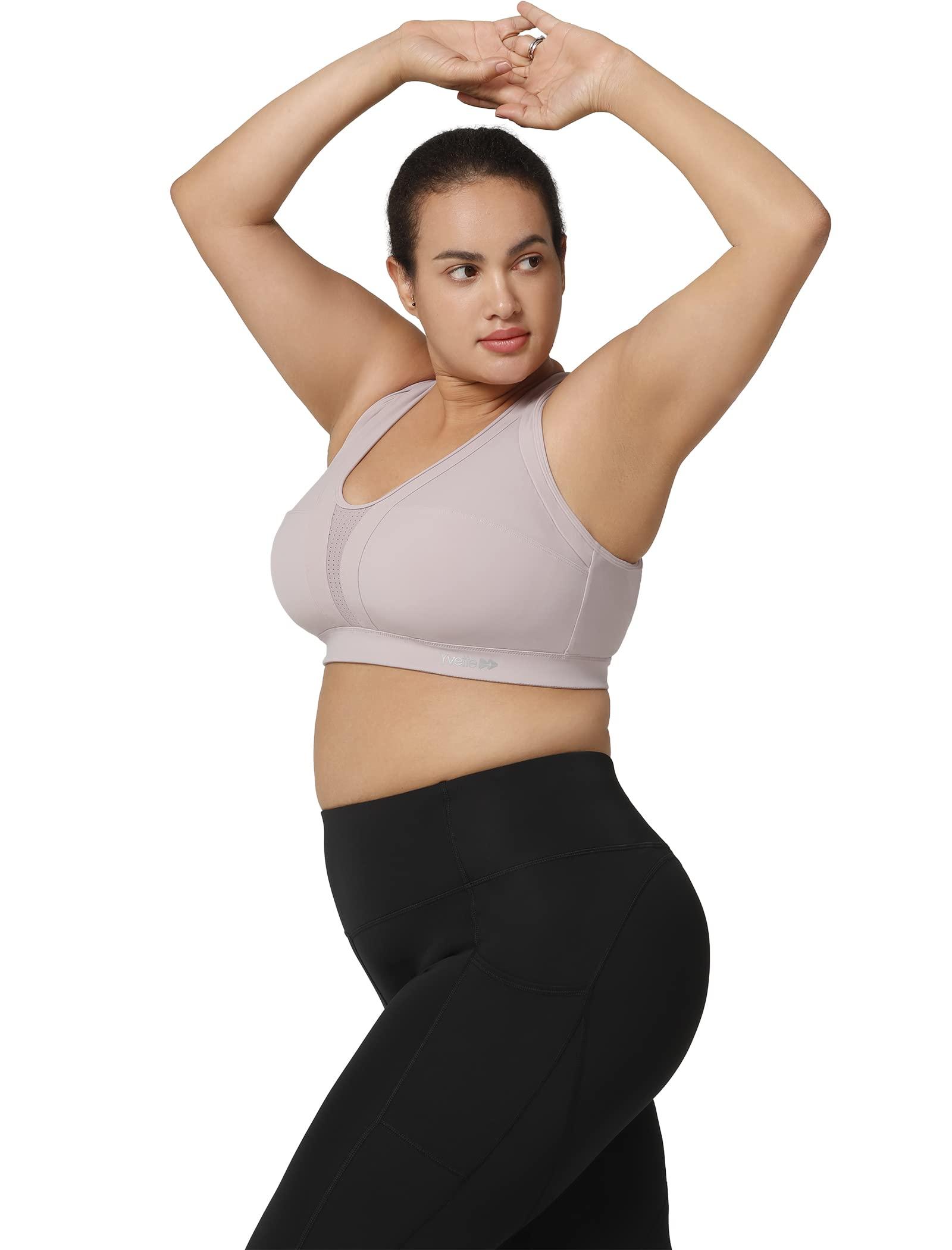 Yvette Yvette Women High Impact Sports Bras Criss Cross Back Sexy Running Bra for Plus Size, Pastel Pink, 4XL(DF)