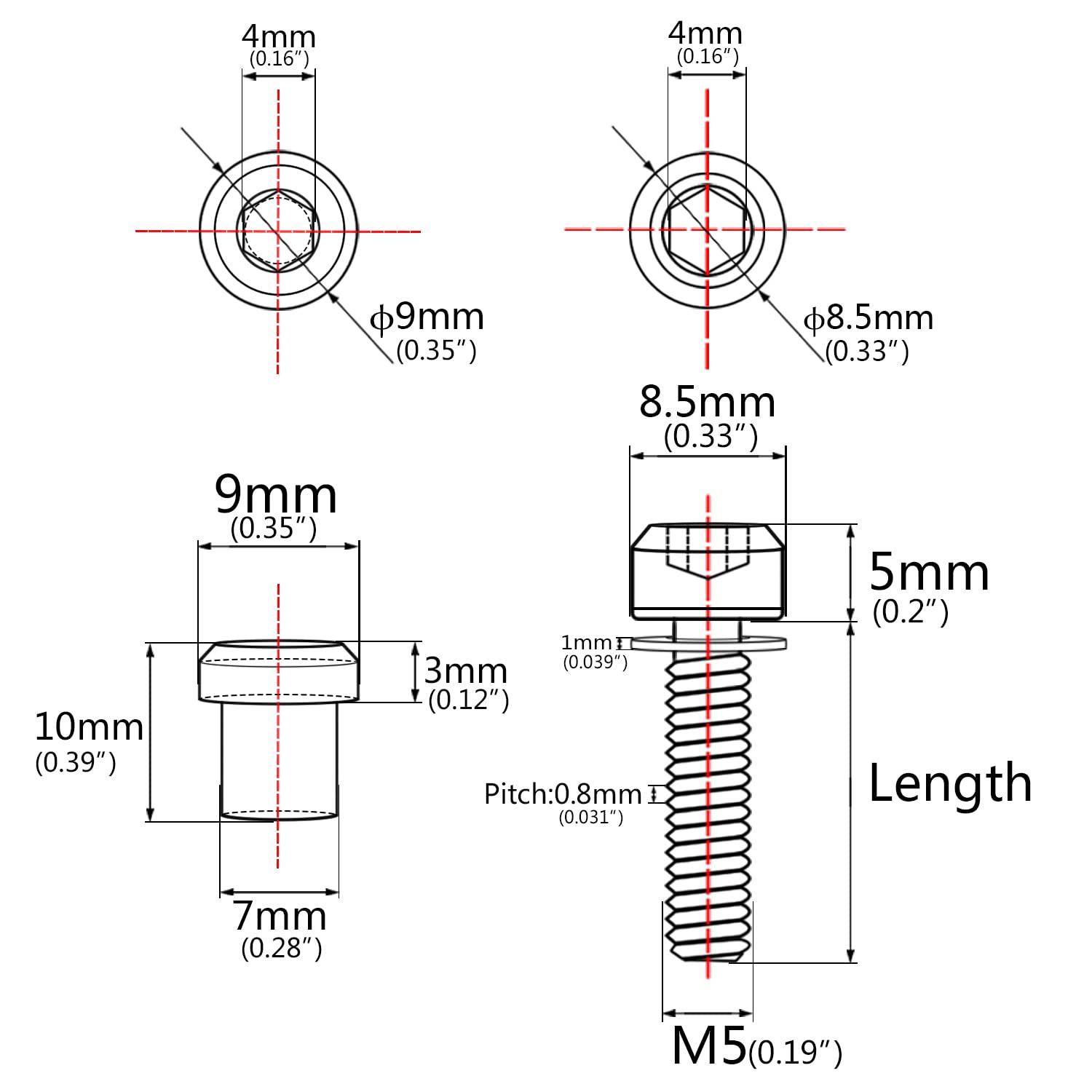 Wanyifa Wanyifa Titanium M5x16 18 20mm Bolt with Washer Hex Head Screw Steerer Clamp Nut for Bicycle Stem Front Forking Lock (Silver Square Head, M5x18mm)