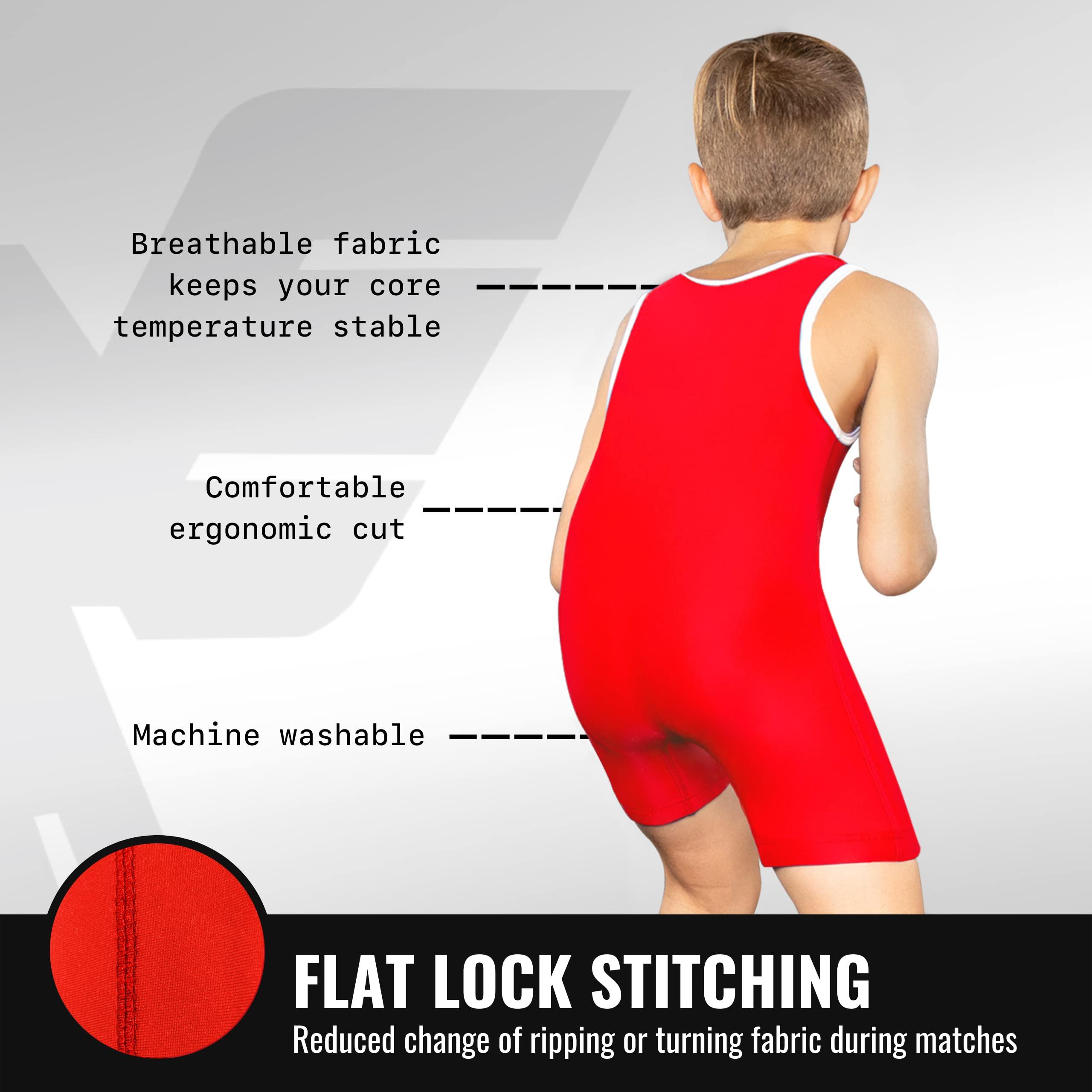 Elite Sports Elite Sports Kids Wrestling Youth Singlet, Standard Boys Wrestling Singlets (Red, Small)