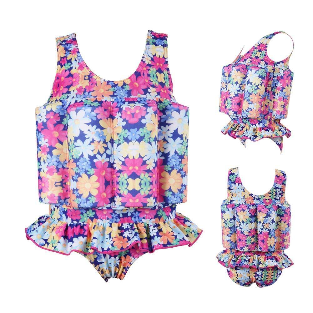 FYMNSI Kids Baby Floatation Swimsuit with Adjustable Buoyancy Float Suit Swim Vest One Piece Floating Swimwear for Boys Girls Toddler Learn to Swimming Bathing Suit Beachwear Colorful Floral 3-4T